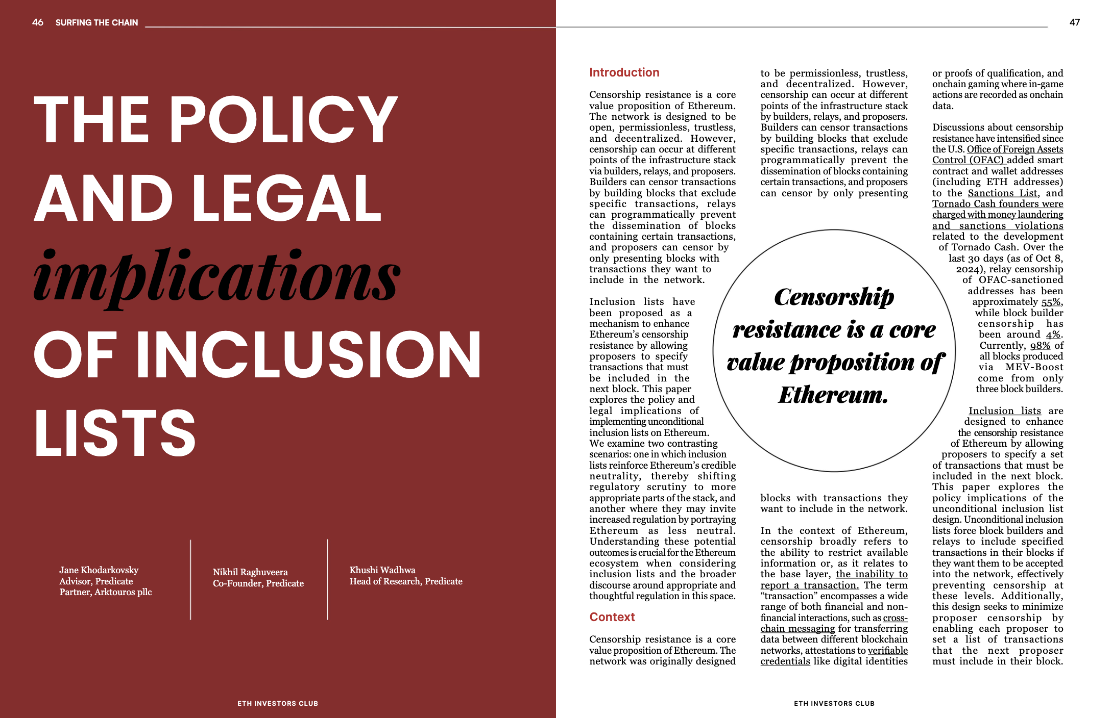 The Policy and Legal Implications of Inclusion Lists | Predicate | EIC03