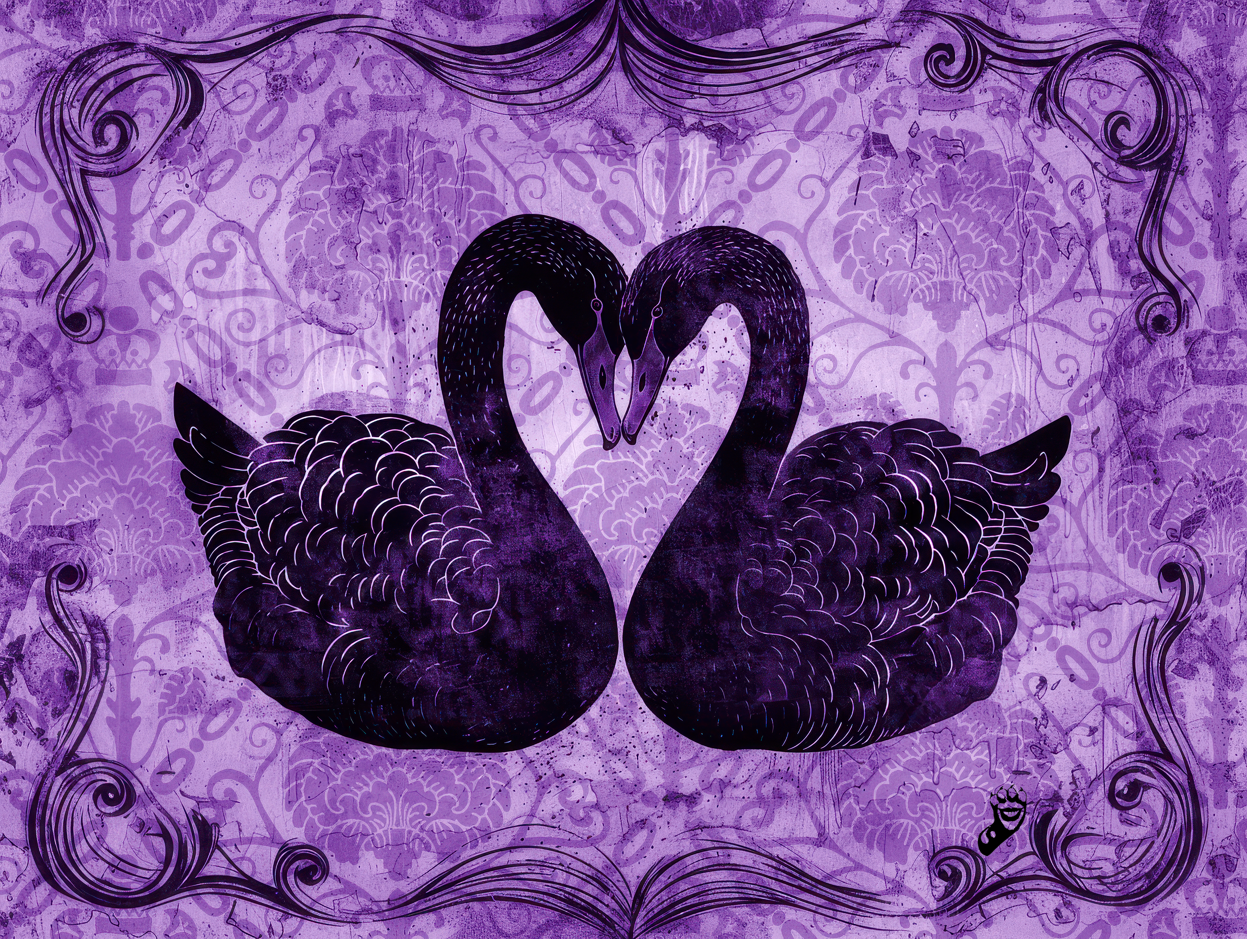 Two Swans and Damask