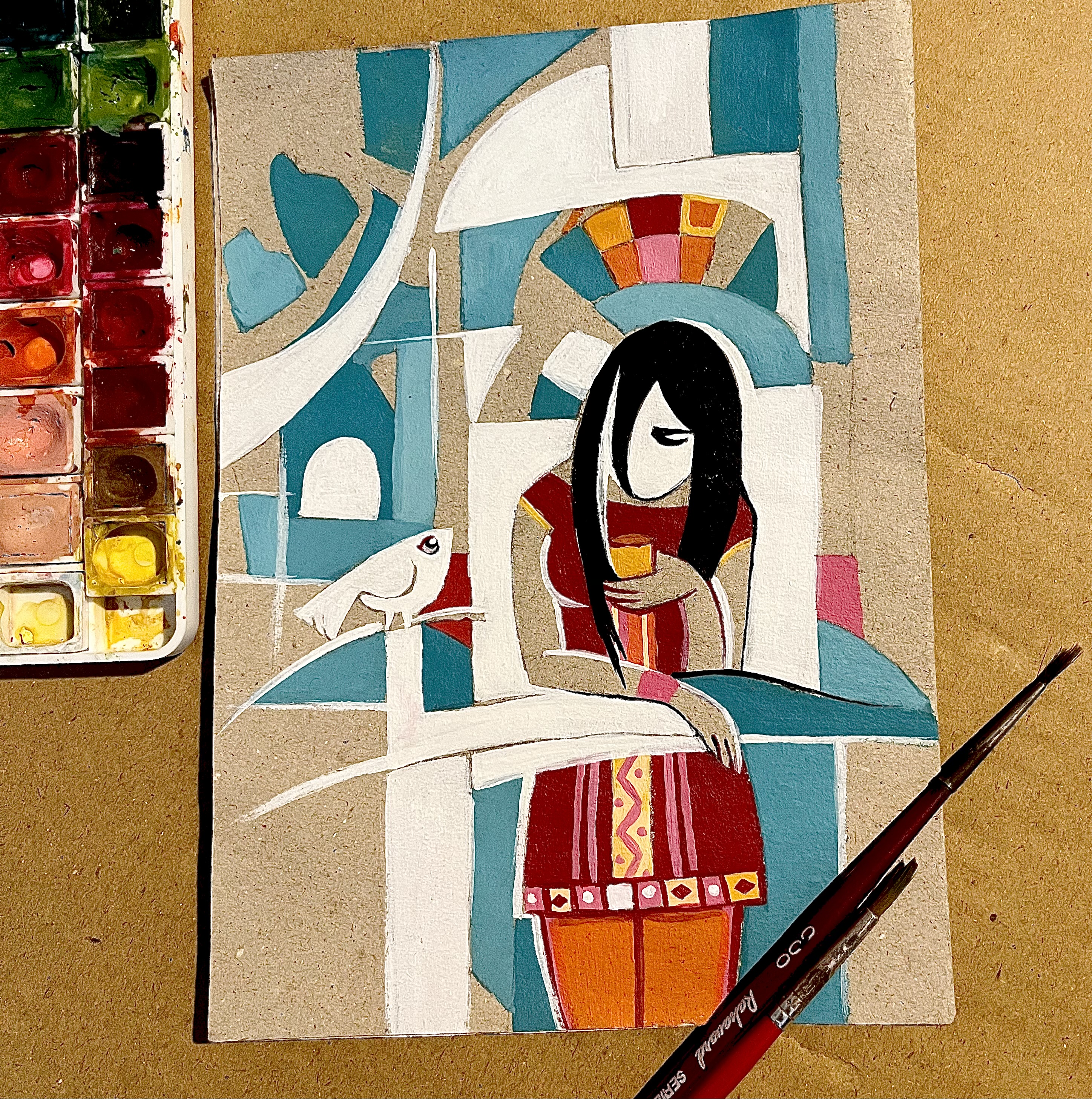 Girl with bird; The WIP of my painting #16