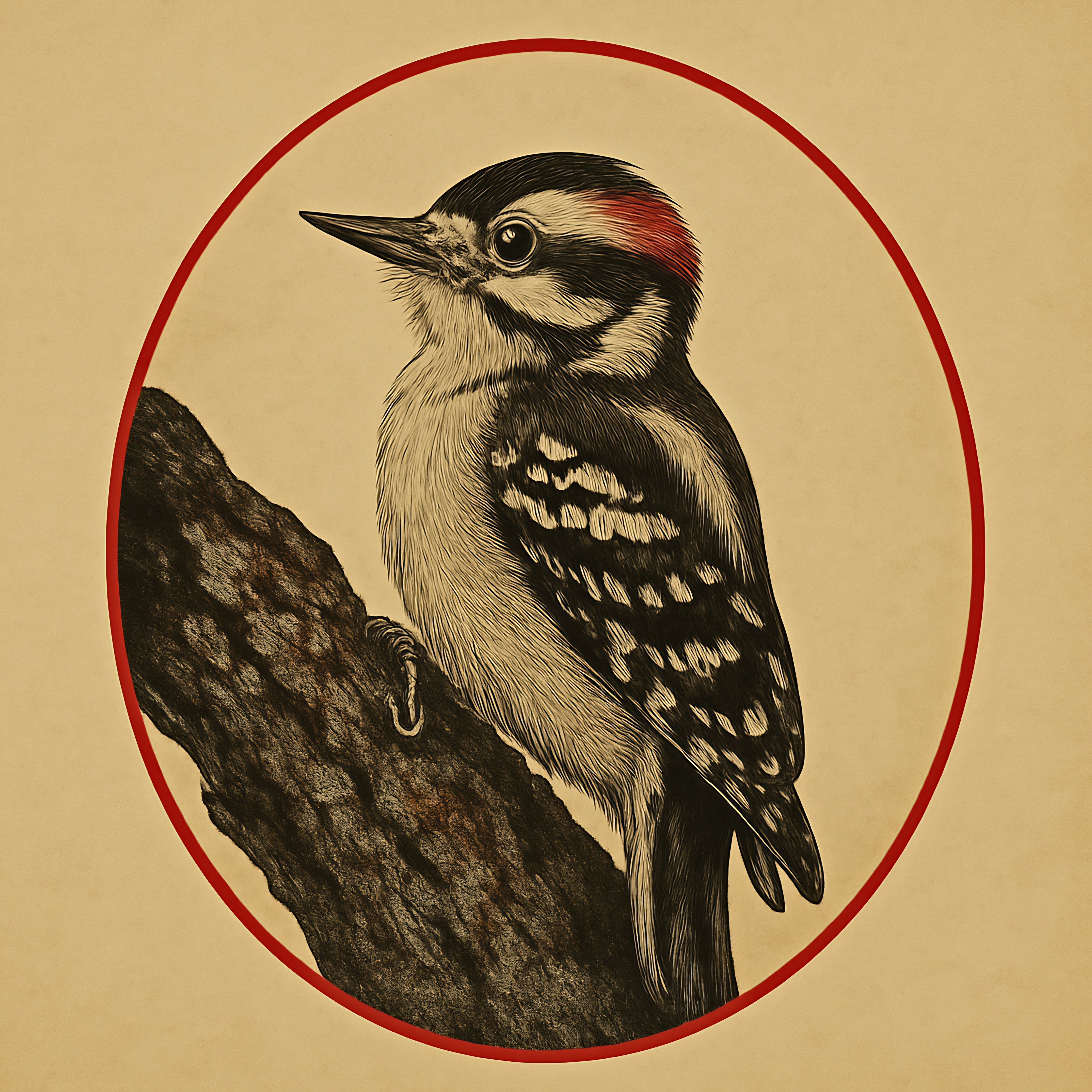 Ledger Litho #4 ~ Downy Woodpecker