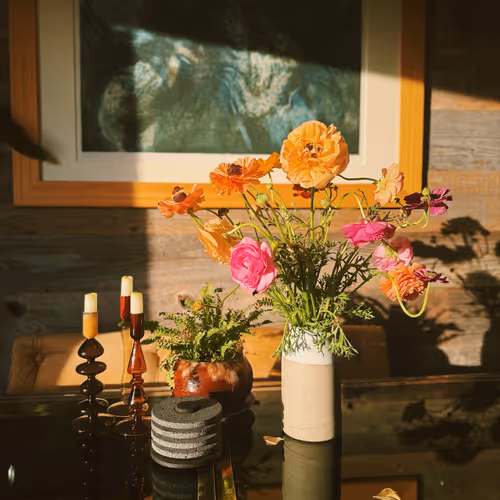 golden hour with farmers market flowers