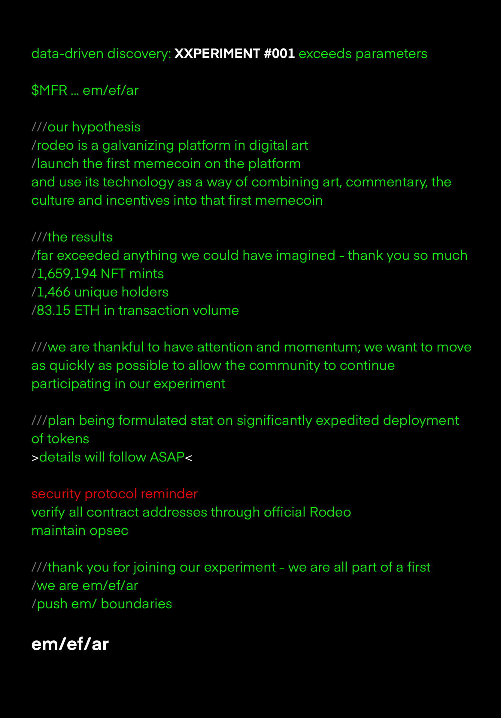 XXPERIMENT #001  <Message 001>