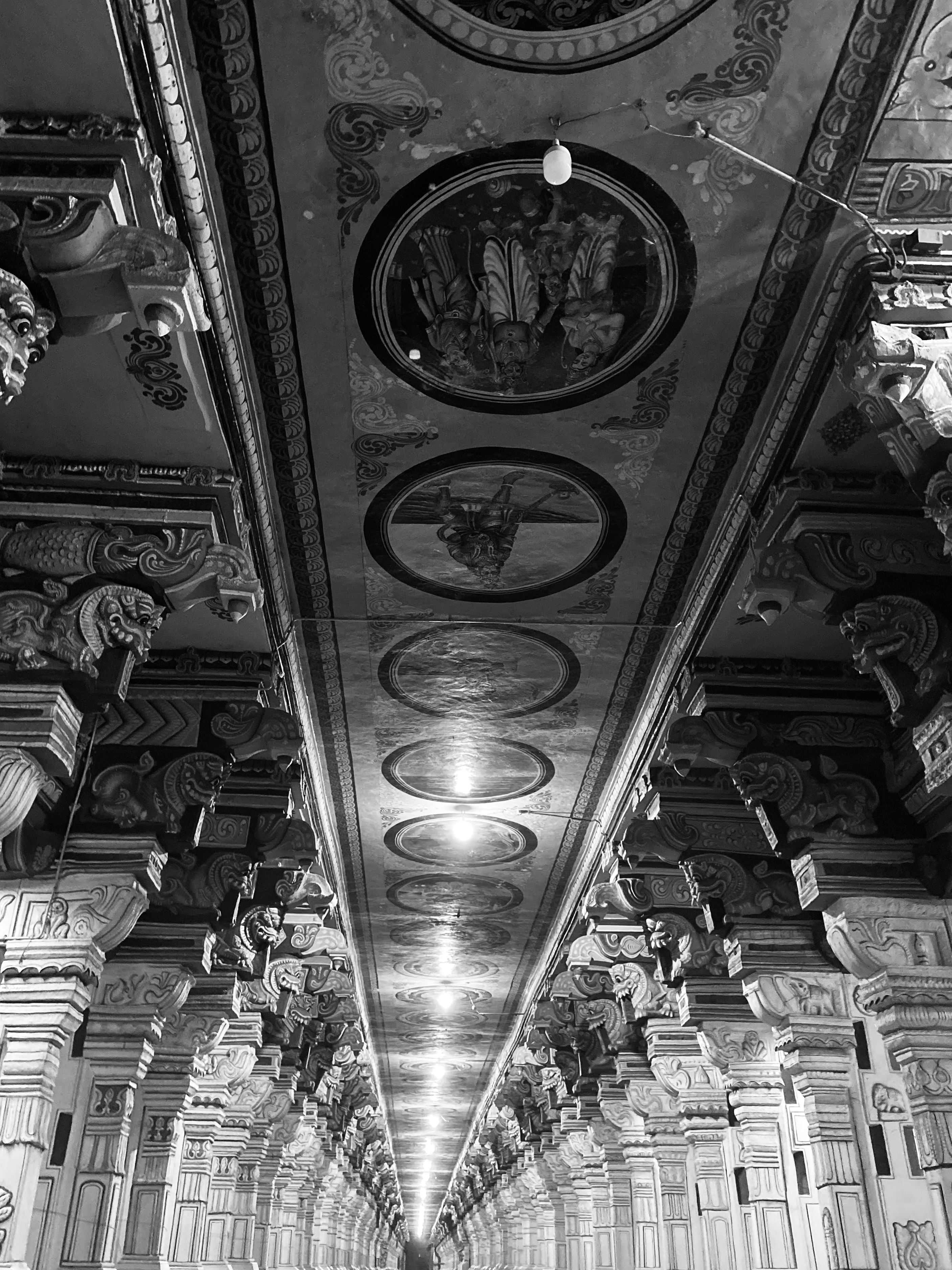 Rameswaram temple corridor B&W