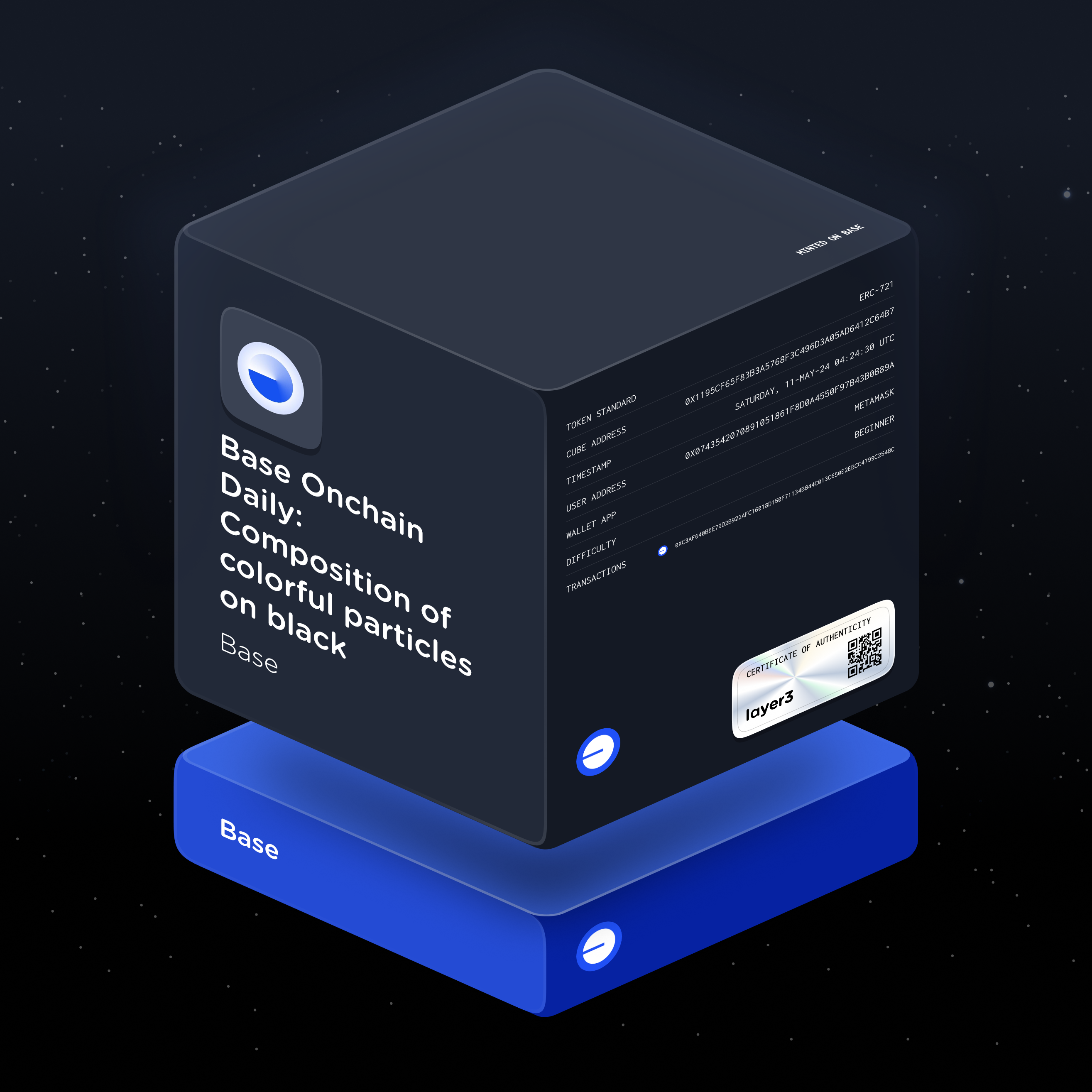 Base Onchain Daily: Composition of colorful particles on black