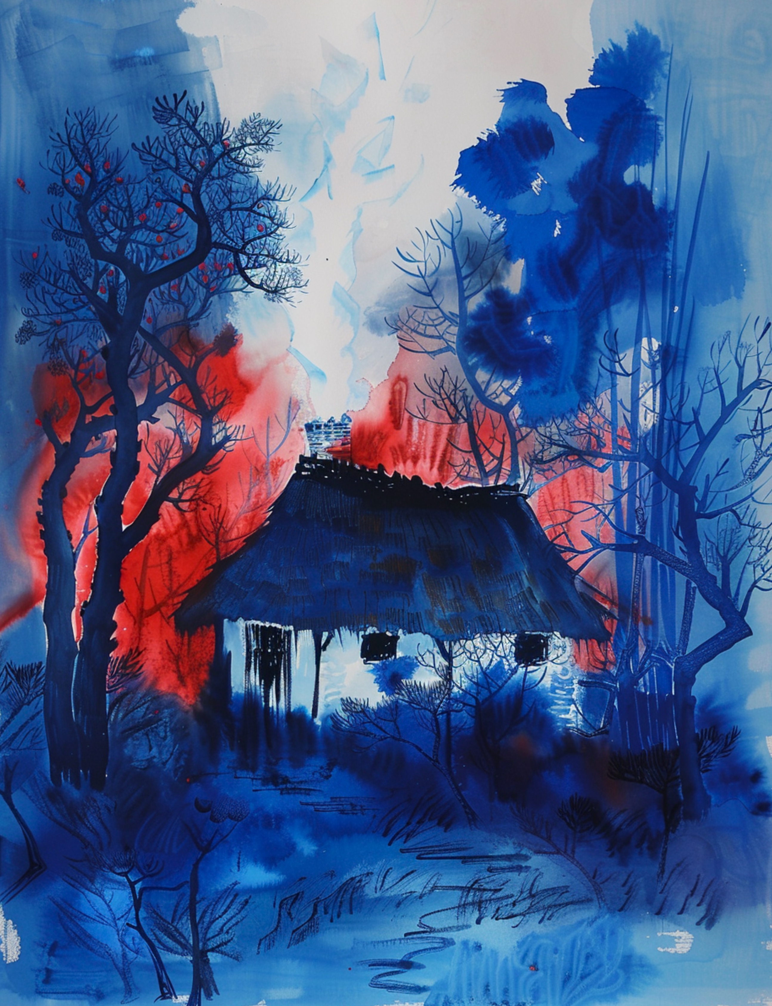 Sunset in blue forest