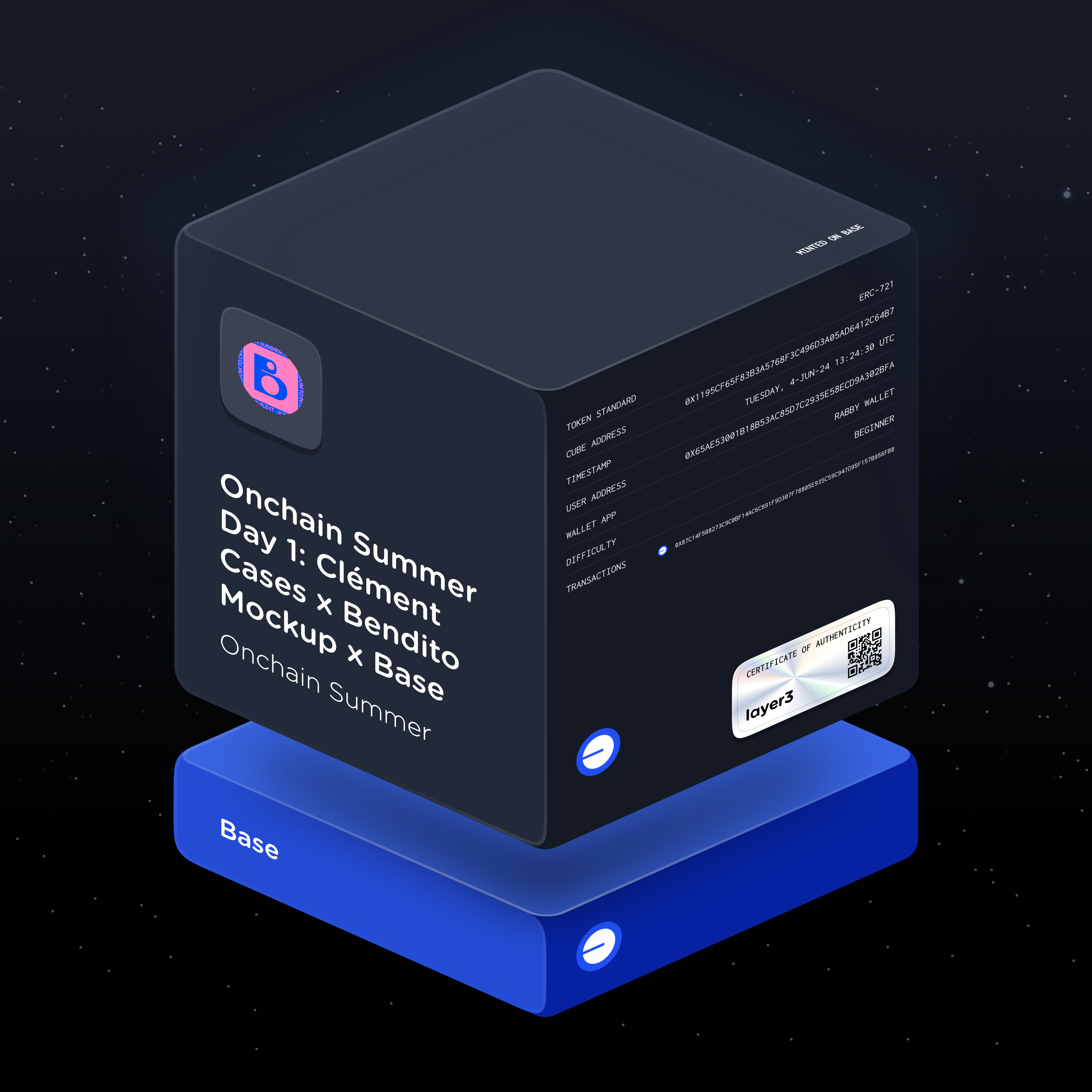 Onchain Summer Day 1: Clément Cases x Bendito Mockup x Base