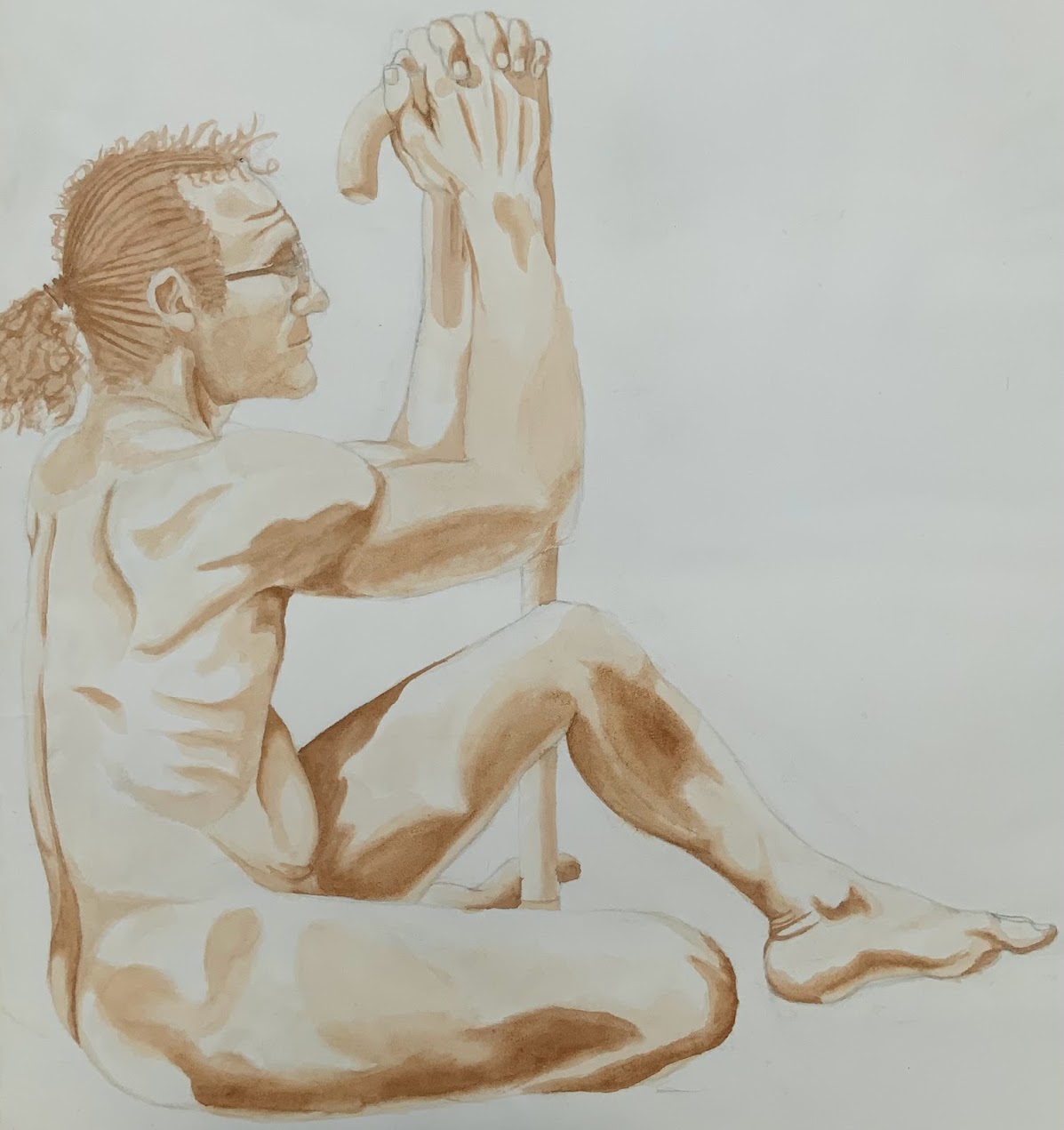 Male Nude Ink Wash Study