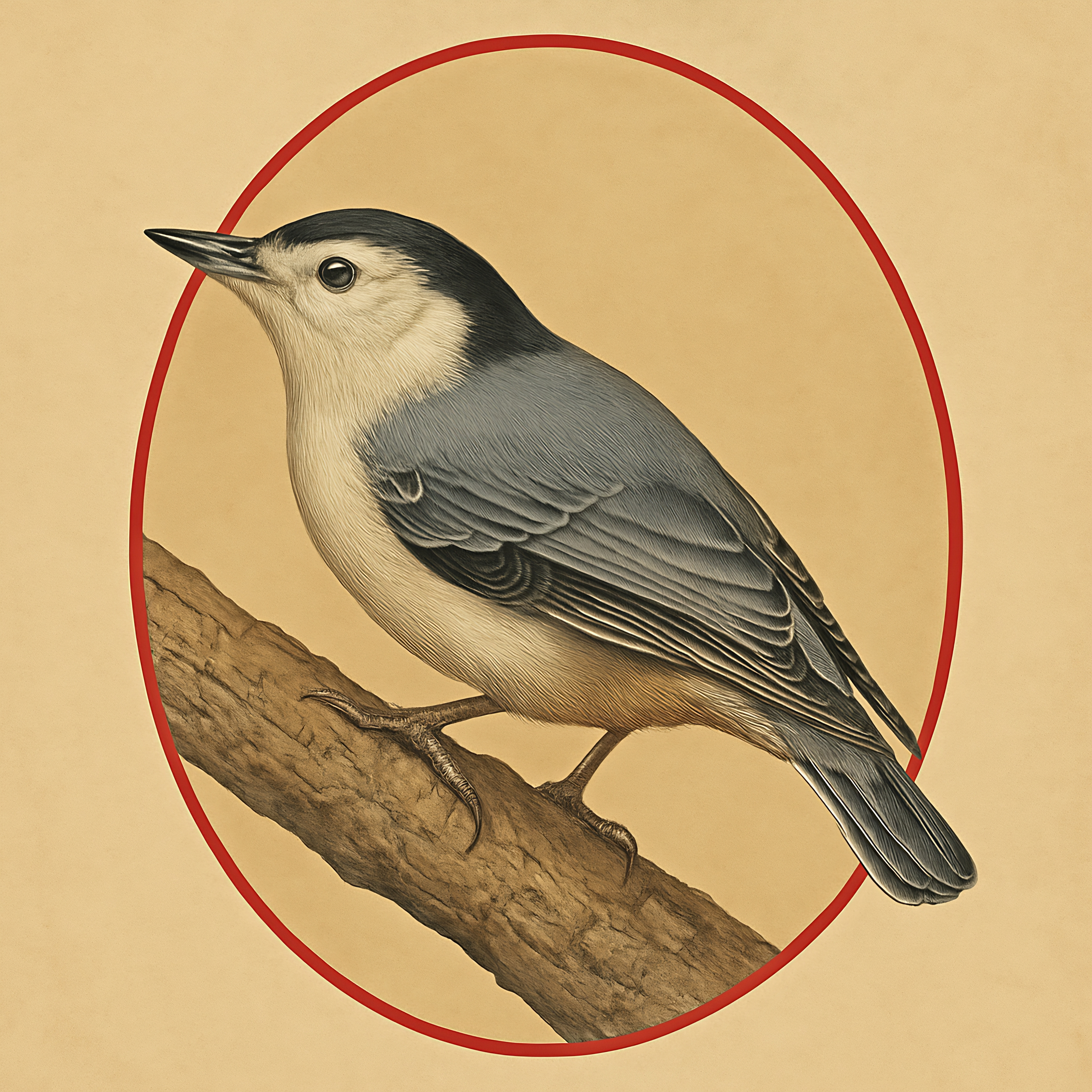 Litho Ledger #9 ~White breasted Nuthatch