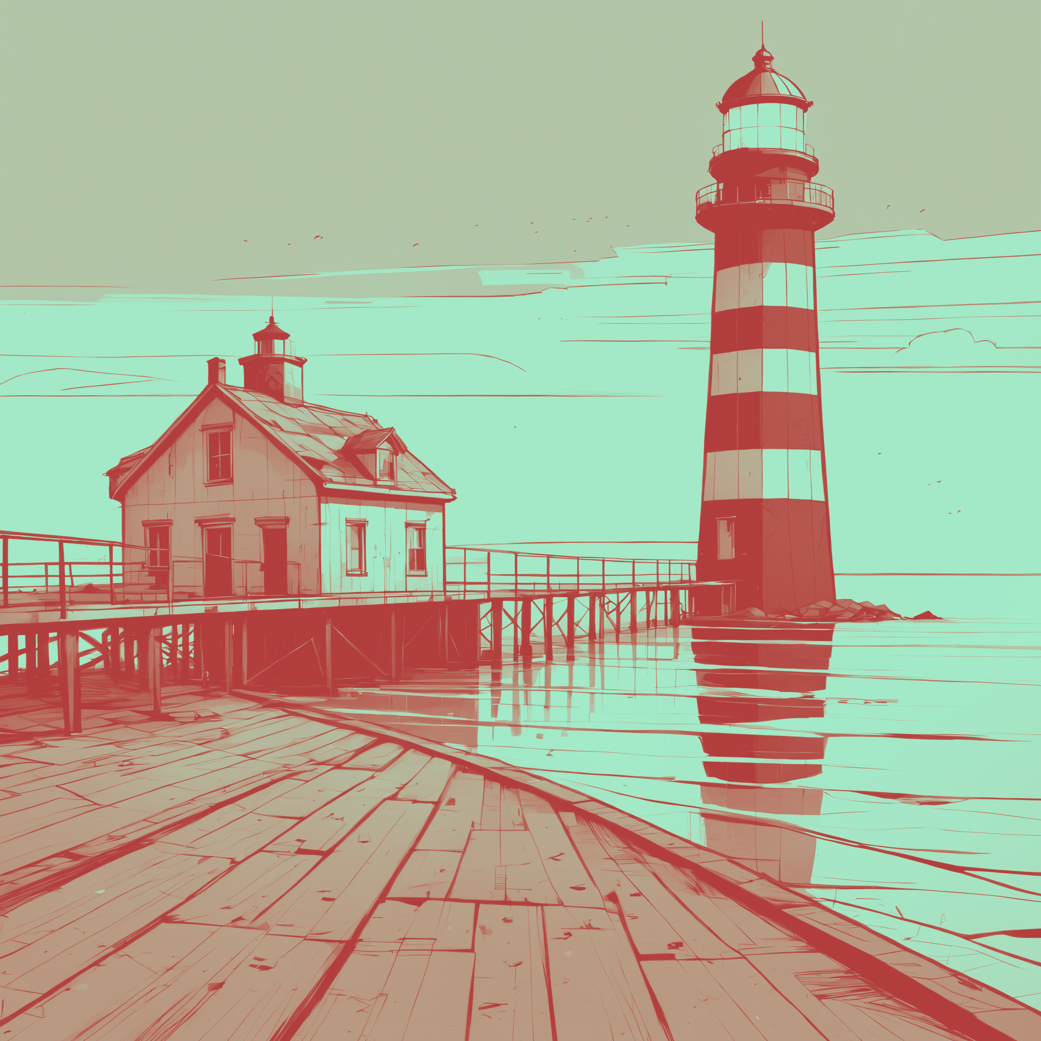 Wooden jetty and lighthouse