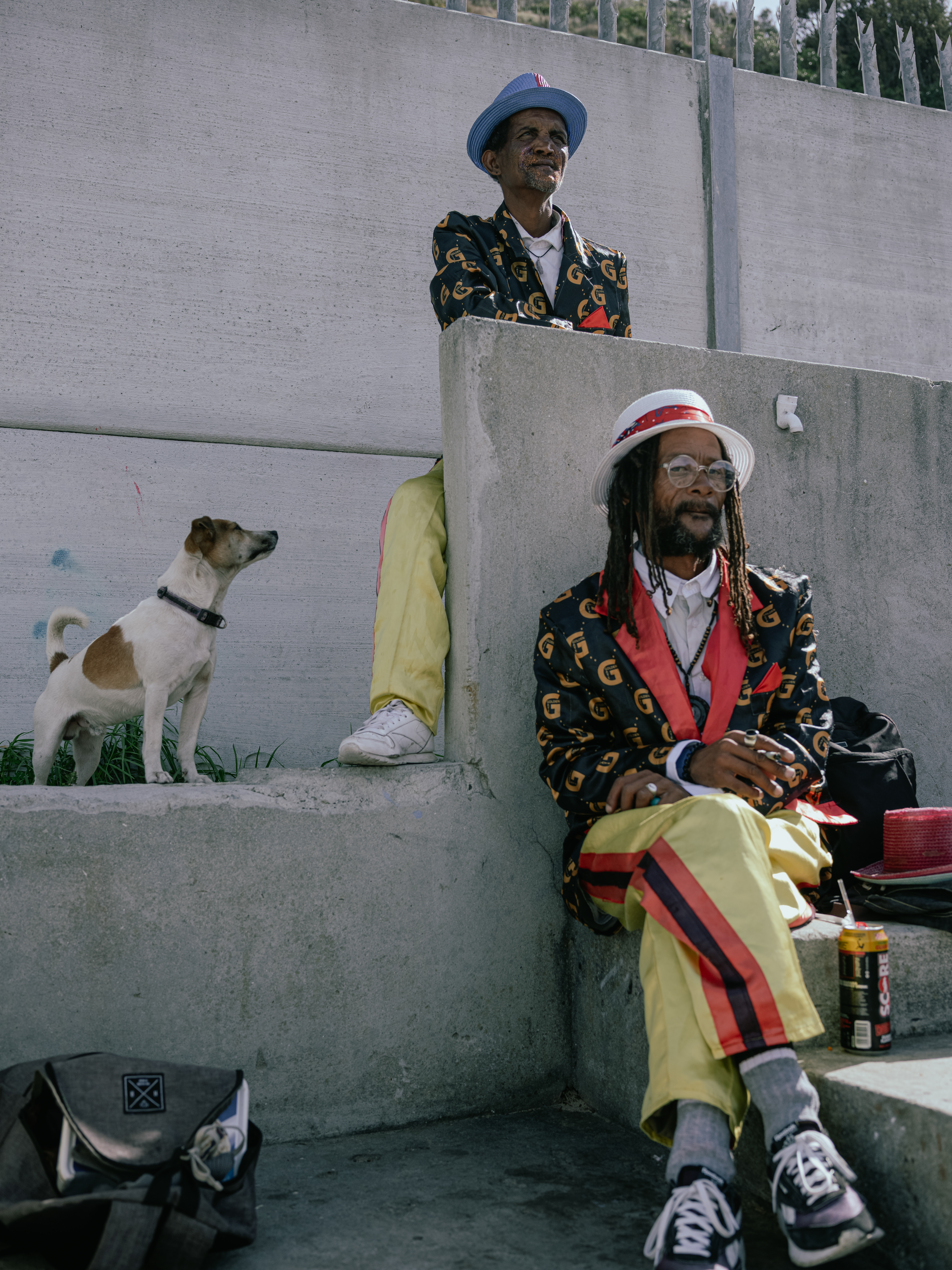 Portrait of the Kaapse Klopse and a Dog
