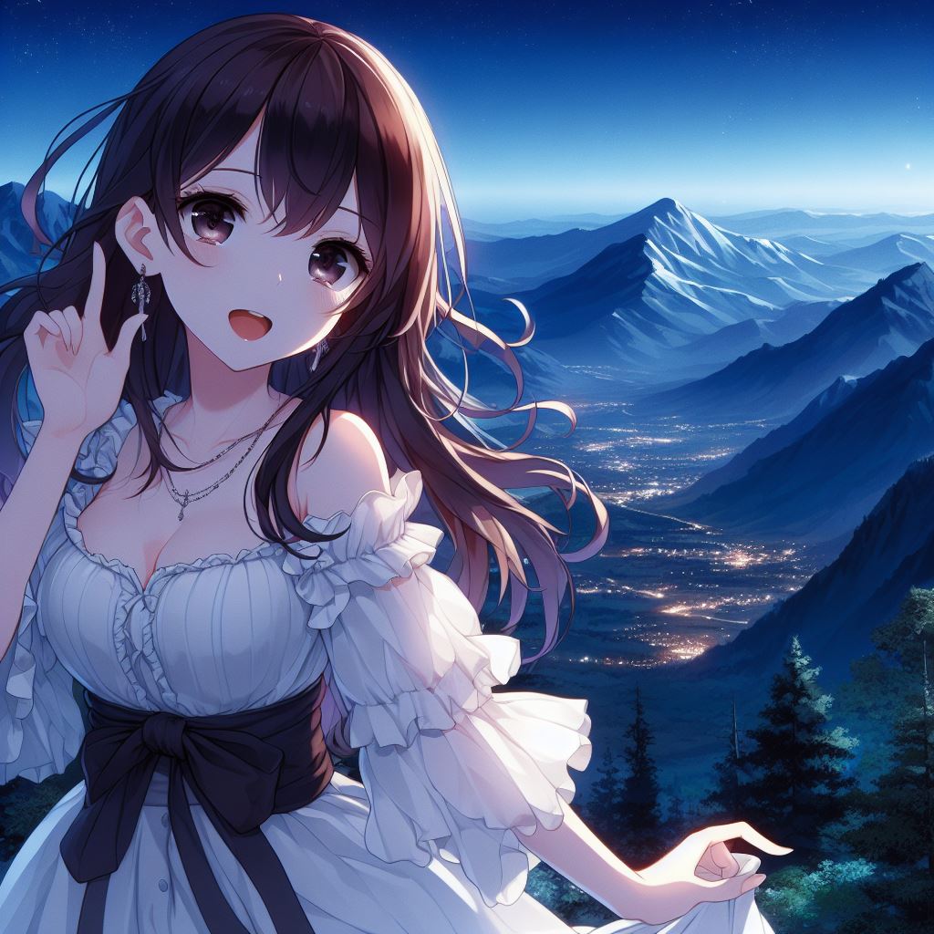 On top of a mountain with a beautiful night view