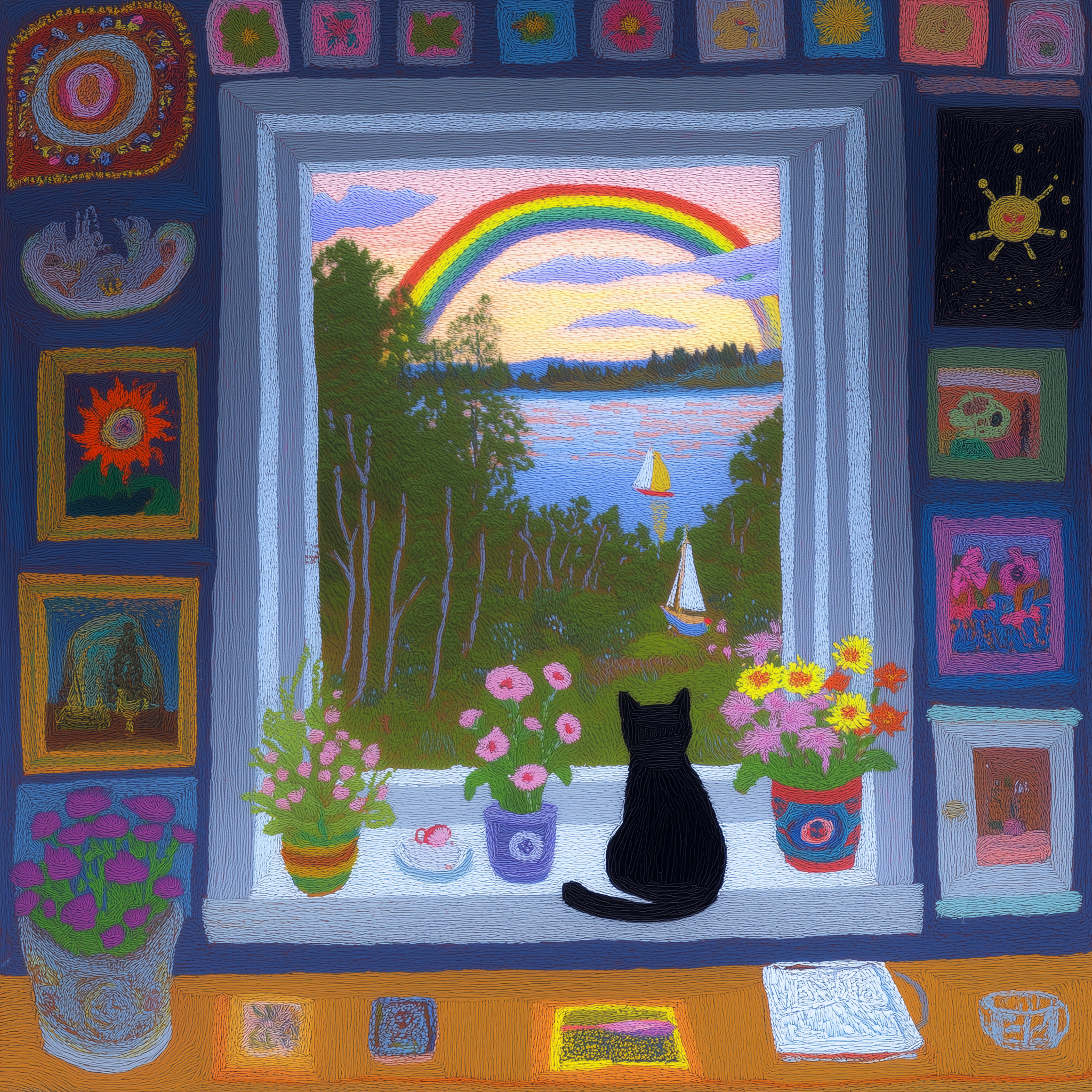 The cat sat in silence