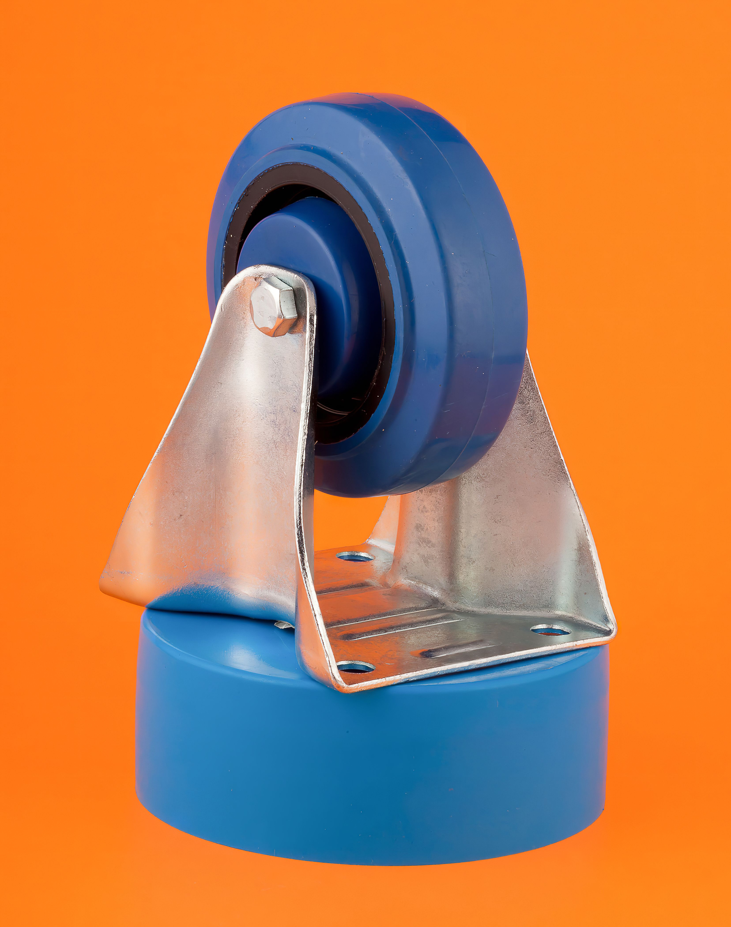 Wheel with Blue Cap Isolated on Orange