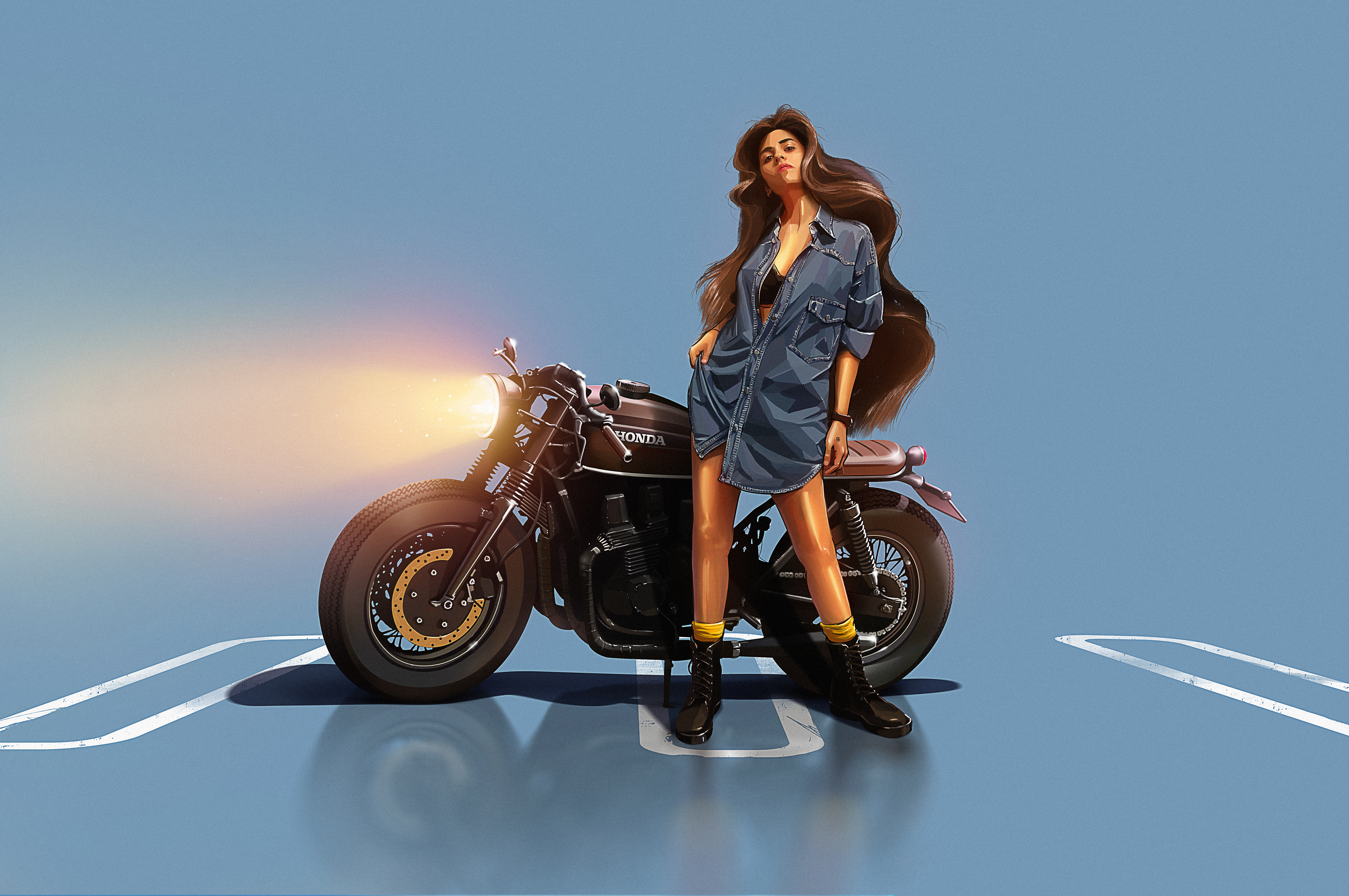 Hannah on her Fury in Cadillac Ranch near Amarillo