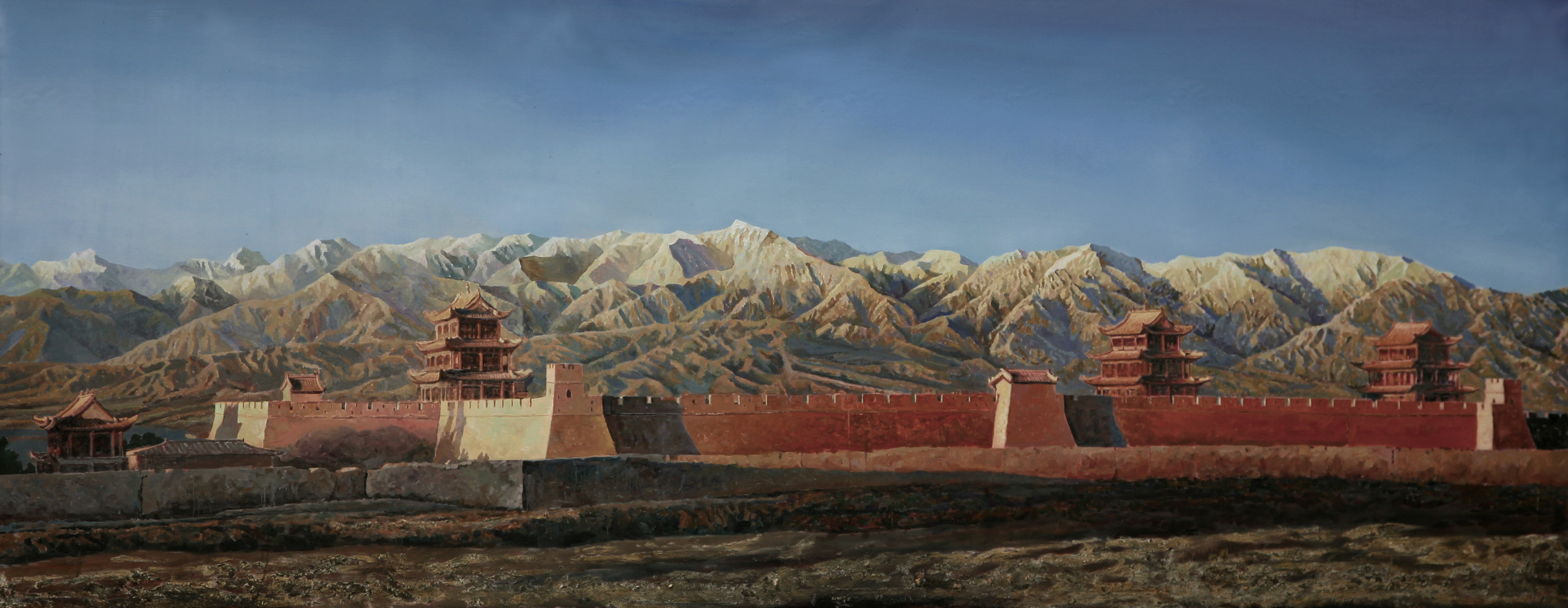 The morning glow paints the mighty pass, casting brilliance over ancient walls