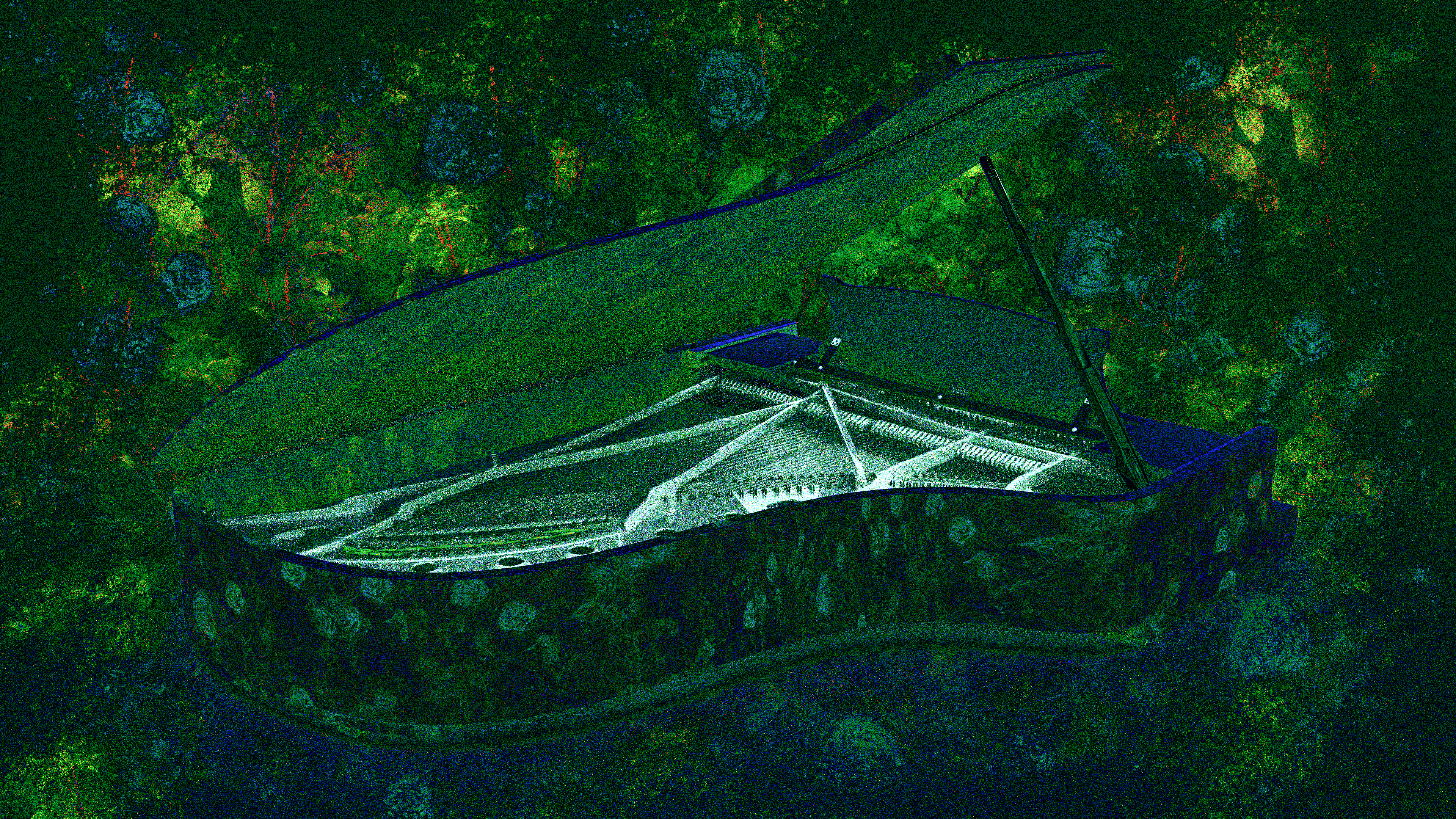 Piano in a garden next to the Insane Asylum