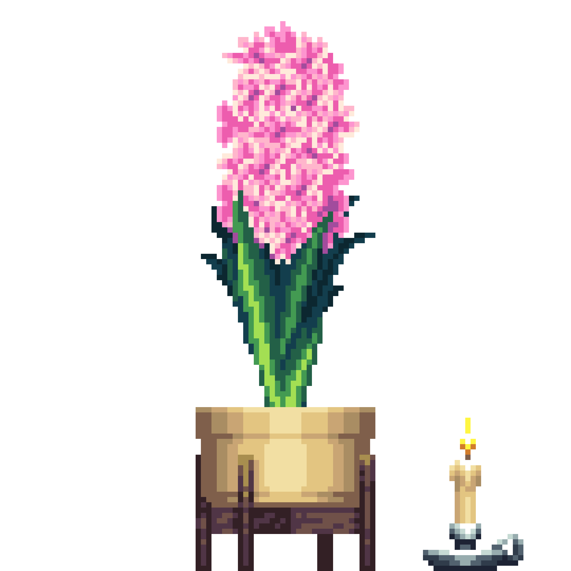 Pink Hyacinth in Elevated Wood pot with Candle