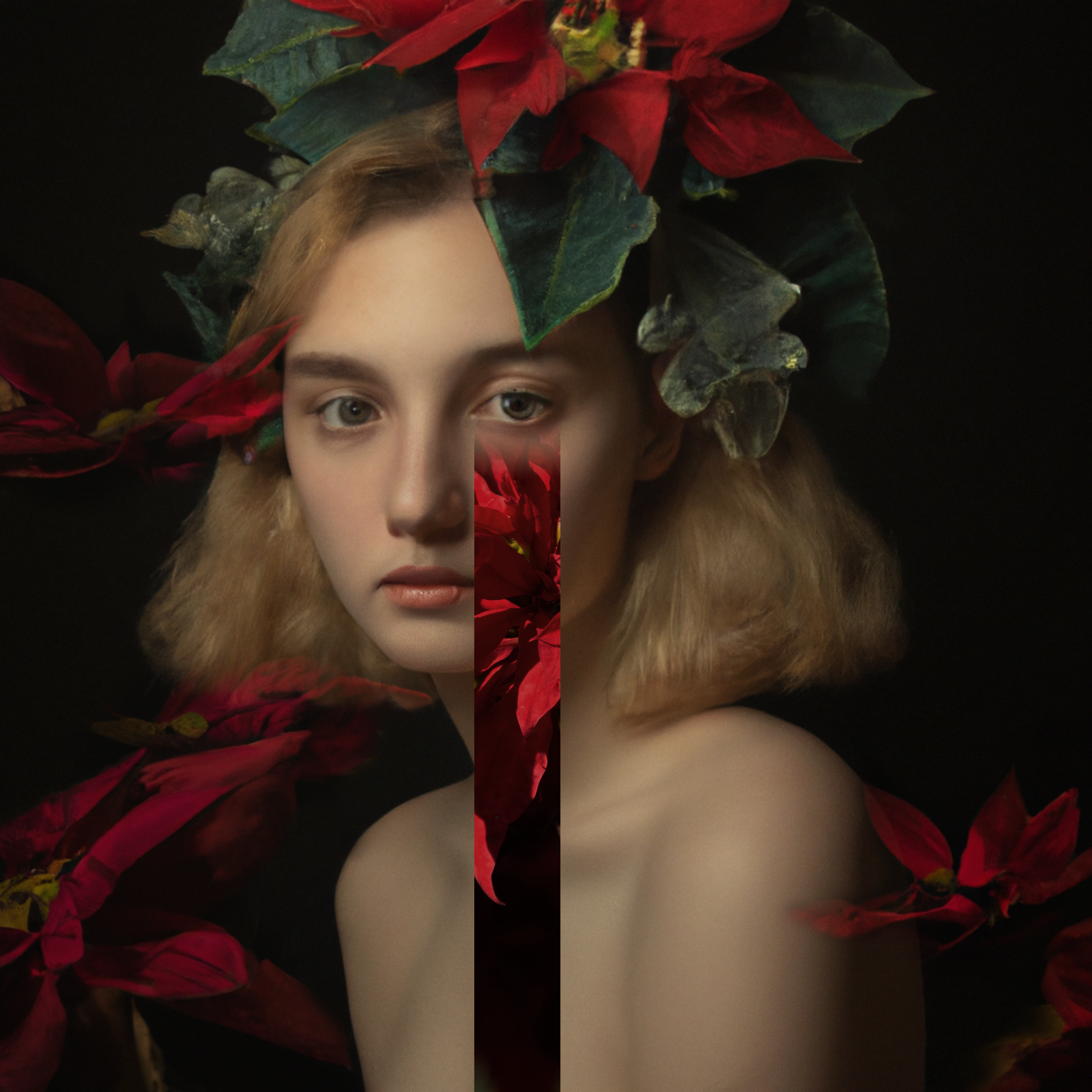 I am Special. Girl with Poinsettia flowers. Christmas 2022