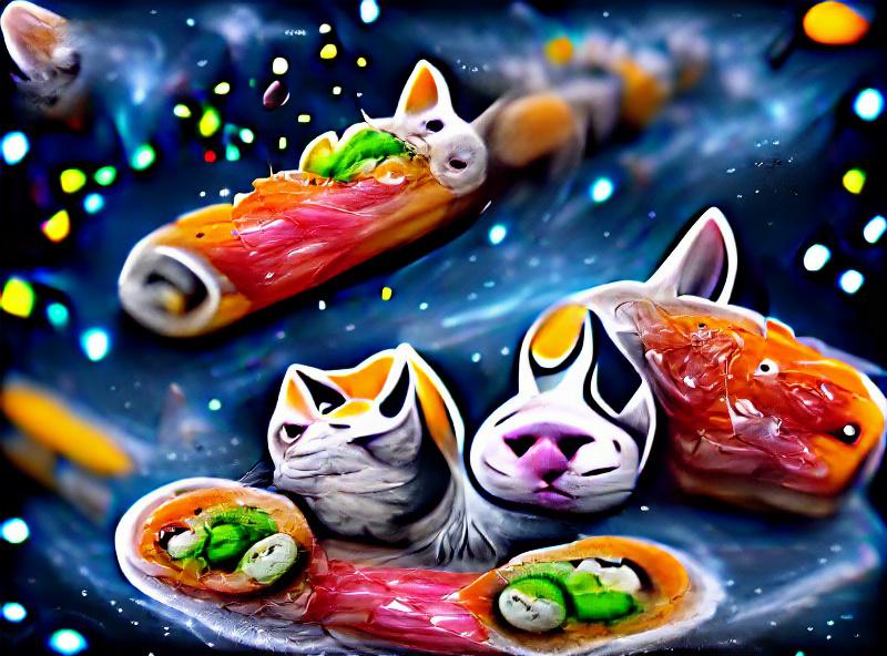Sushi cats fly through the galaxy