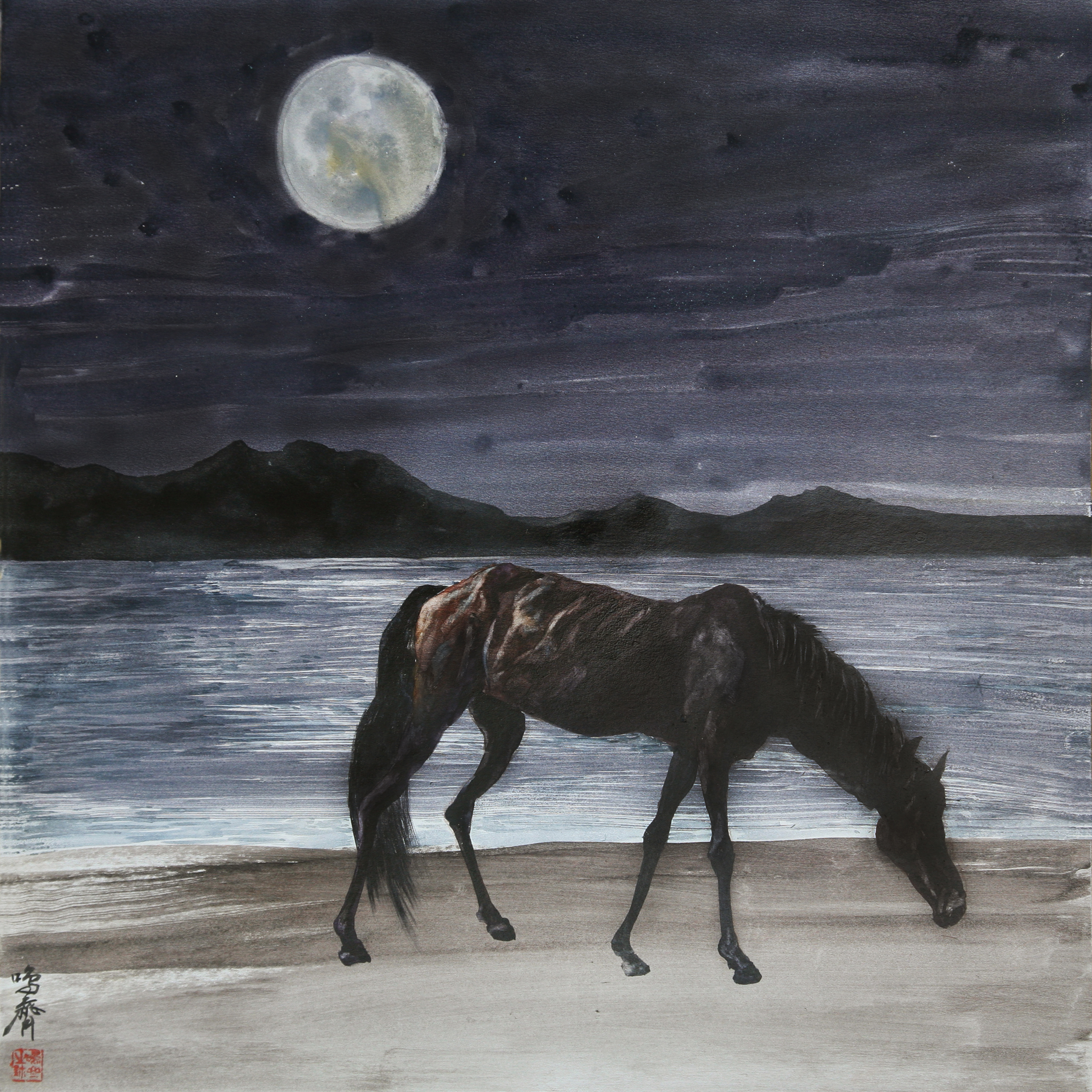 The long river glows under the moon;