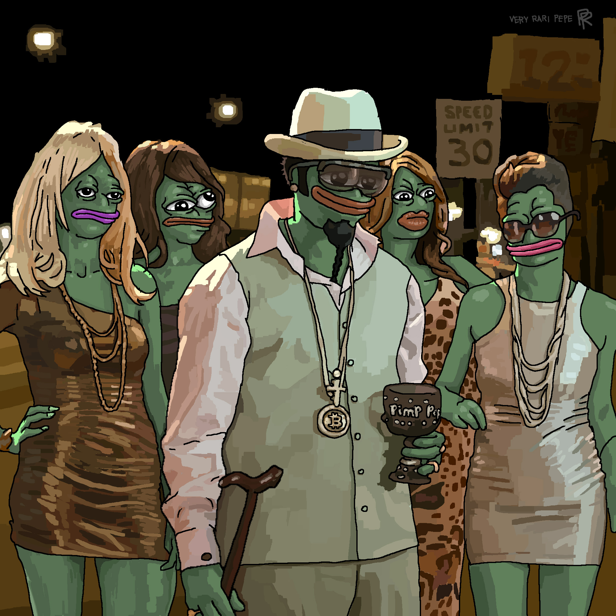 Pimp Pepe and Crypto Bitches.