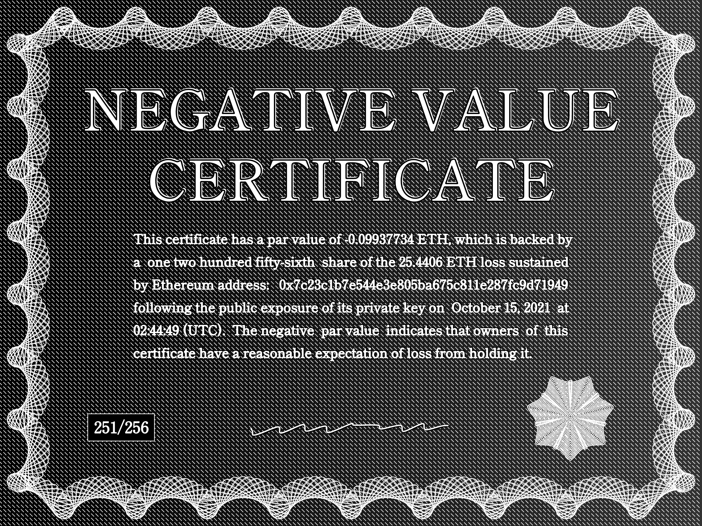 Negative Value Certificate #251 of 256