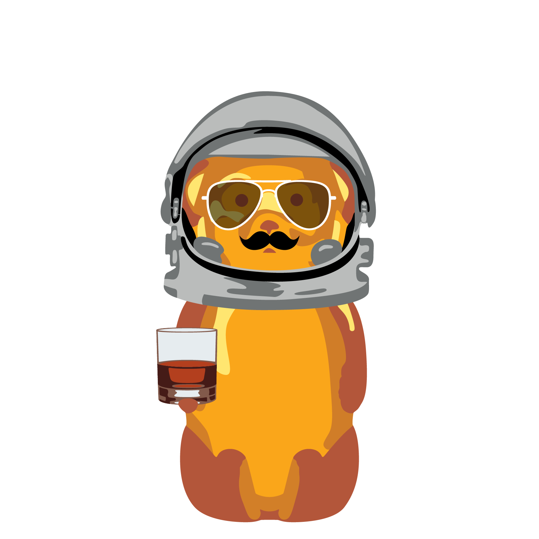 Astronaut Helmet Aviator Glasses Fancy Mustache Whisky Bear