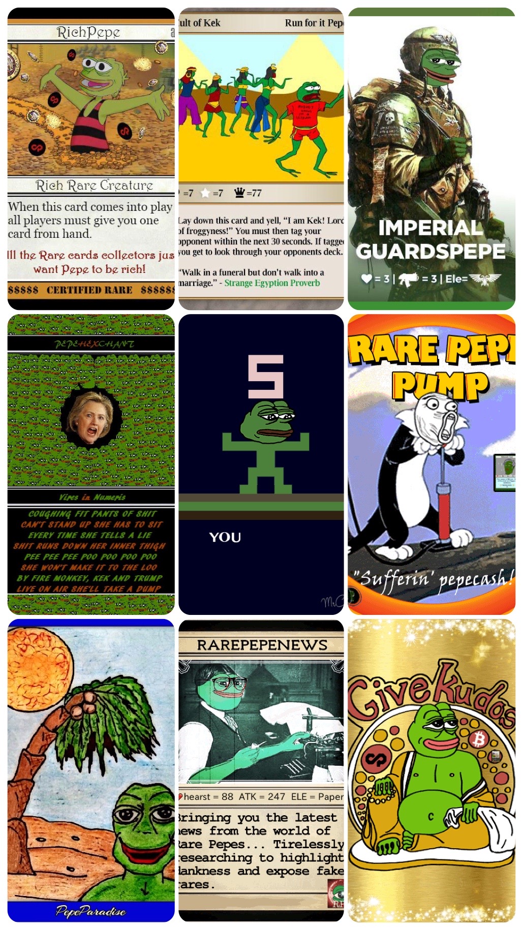 DANK RARE PEPE 11 PACK (10 PLUS 1 FREE KUDOS CARD) Historic and Dank Cards