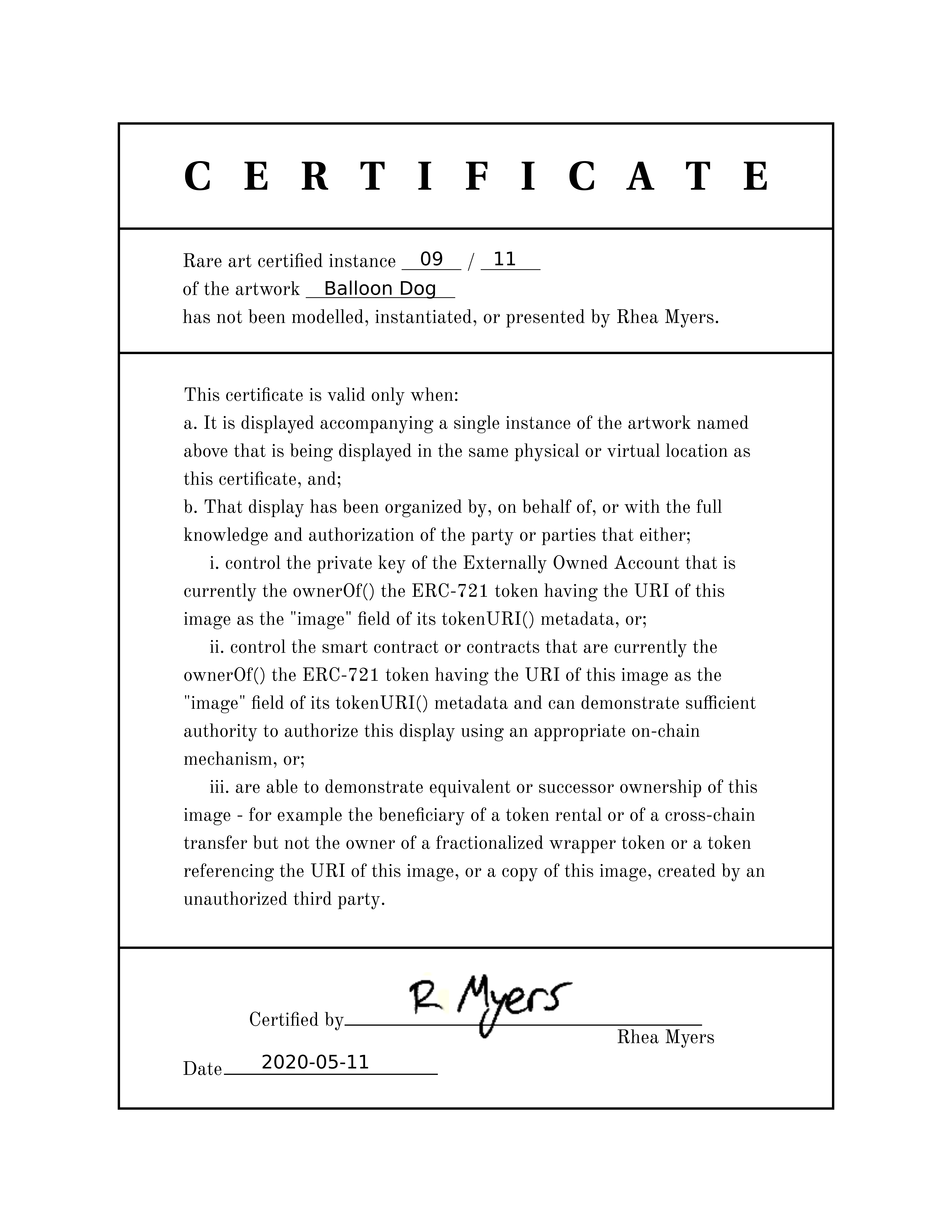 Certificate of Inauthenticity: Balloon Dog (09 of 11)
