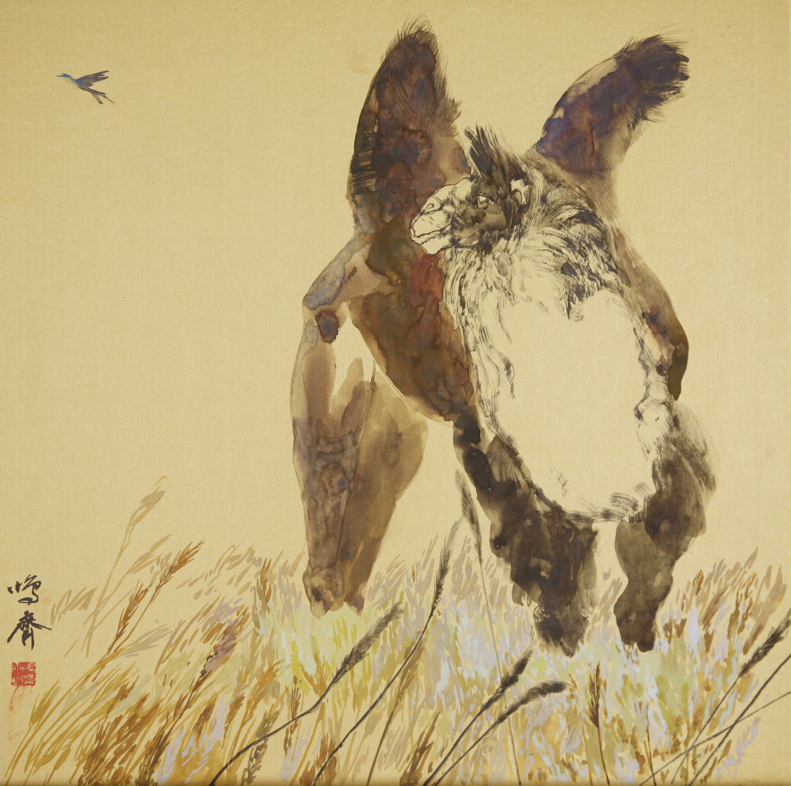 Across the frost-bound desert, the camel’s shadow stretches wide,