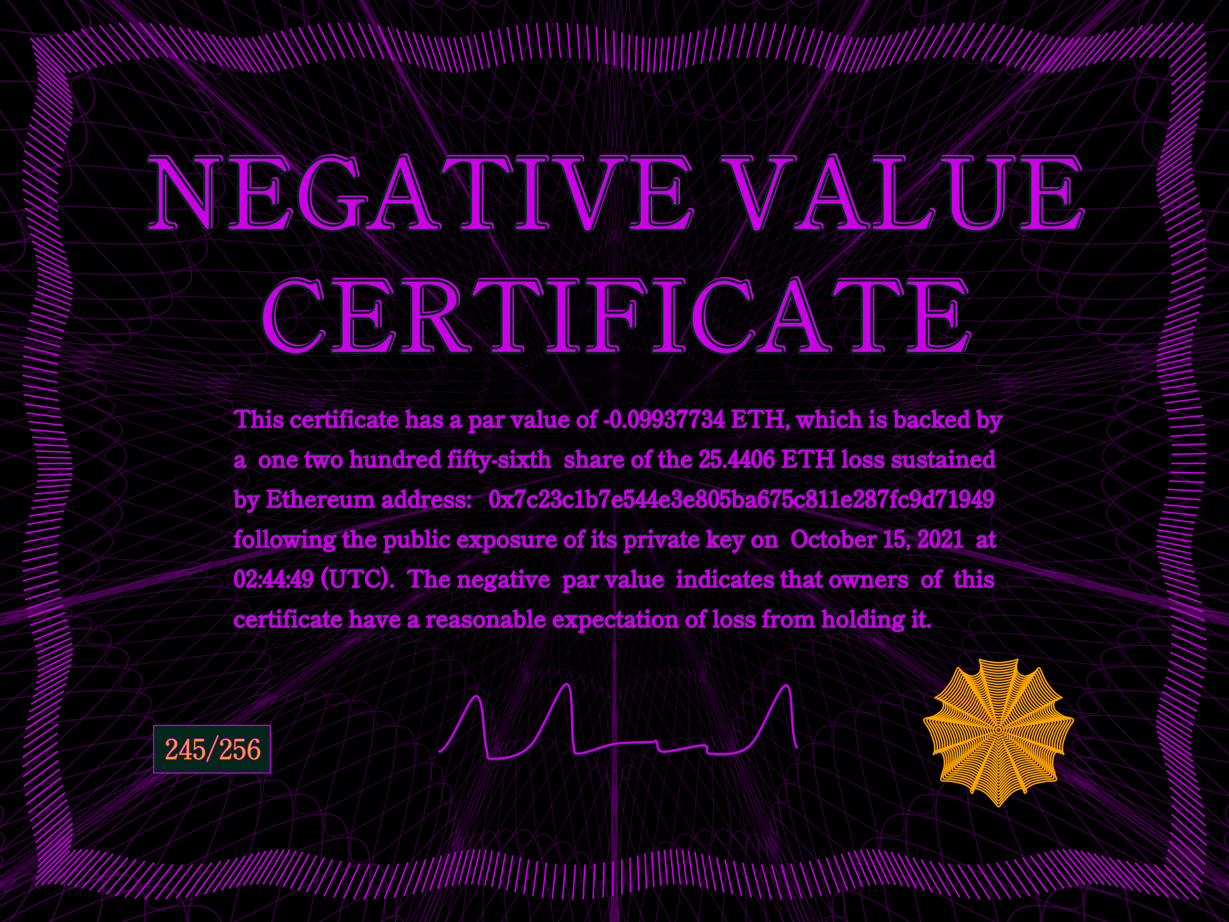 Negative Value Certificate #245 of 256