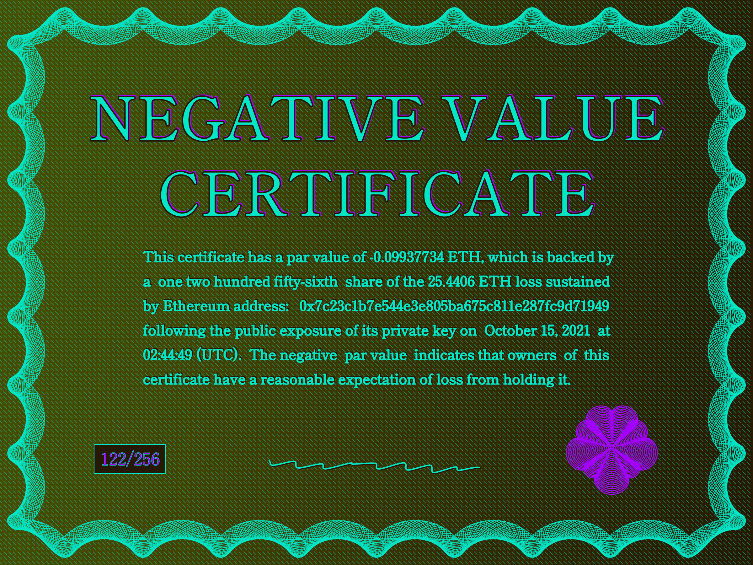 Negative Value Certificate #122 of 256