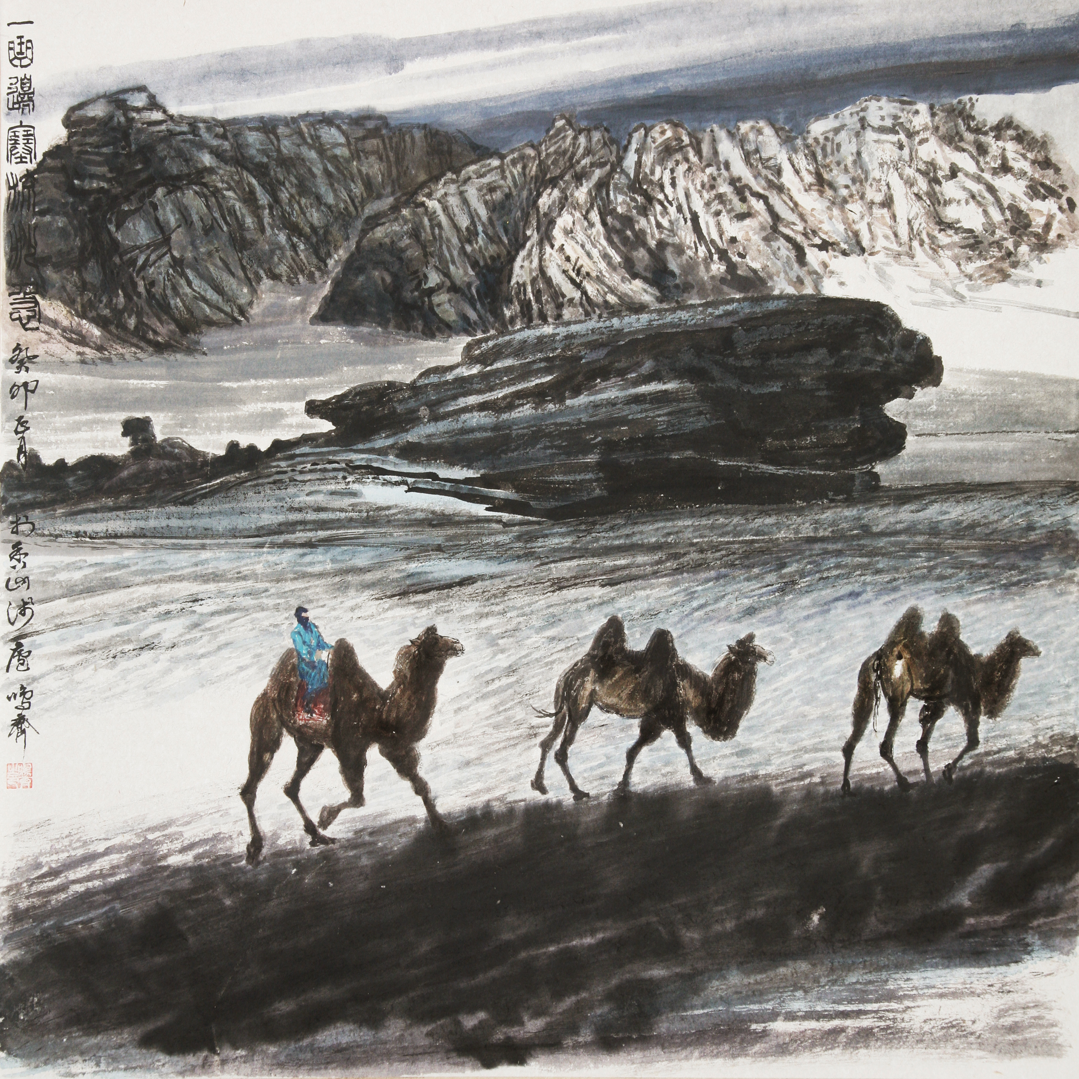 A frontier tune drifts, sand swirls in wild haste,