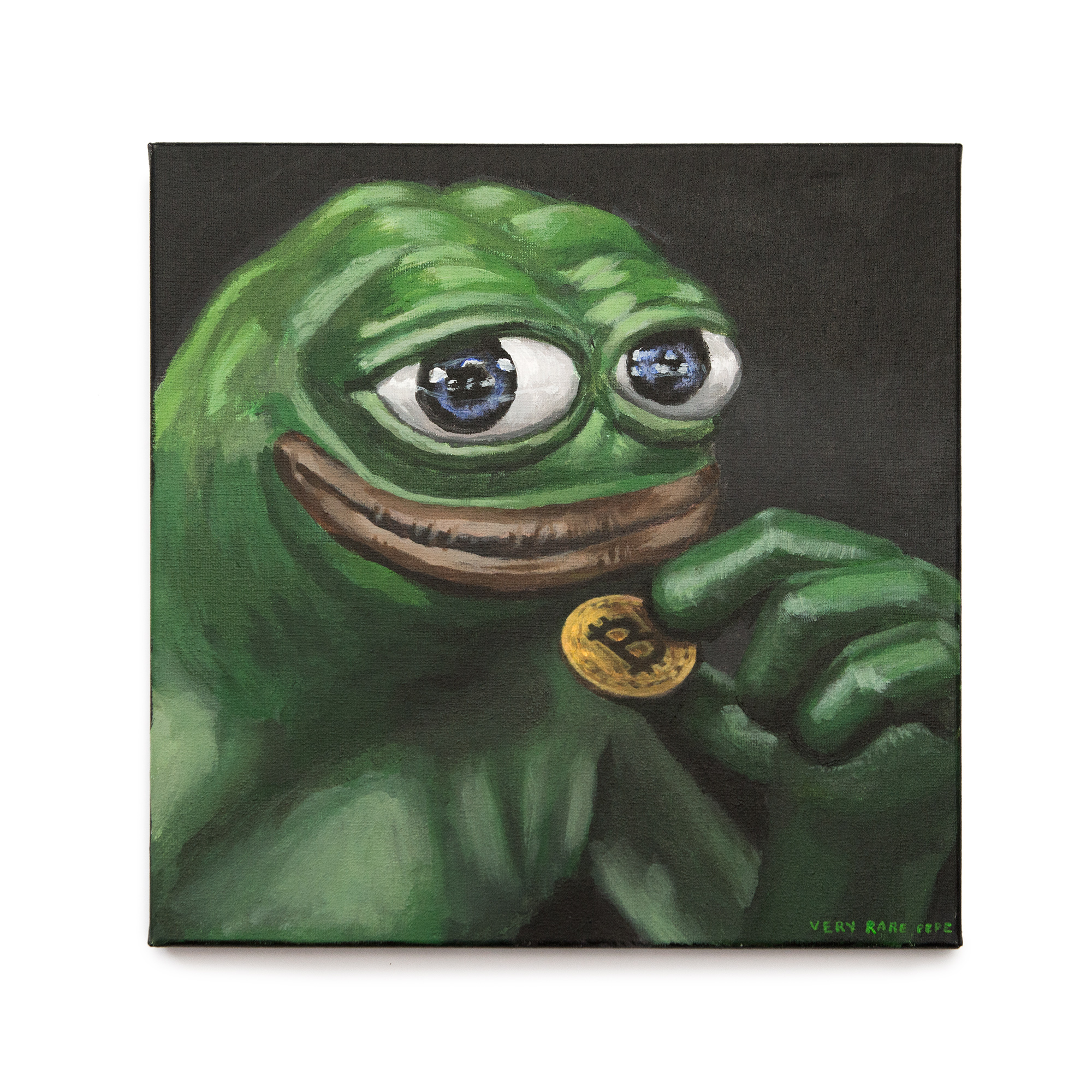 Pepe's Bitcoin. Painting on canvas.