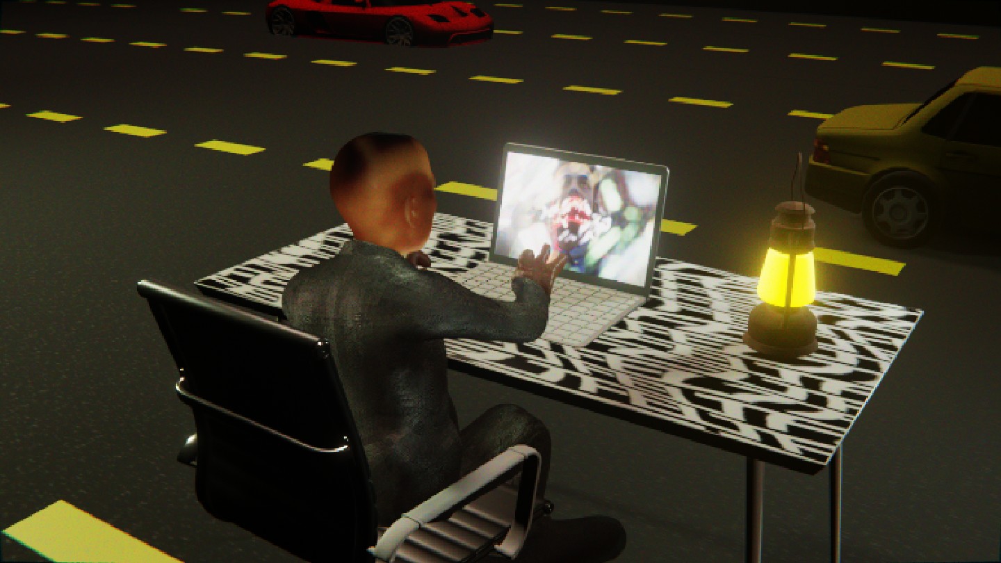 Desktop #49: The Business in the Black Slim Chair With a Gas Lamp and a Algo Lite Macbook on a Pattern Table in The Streets