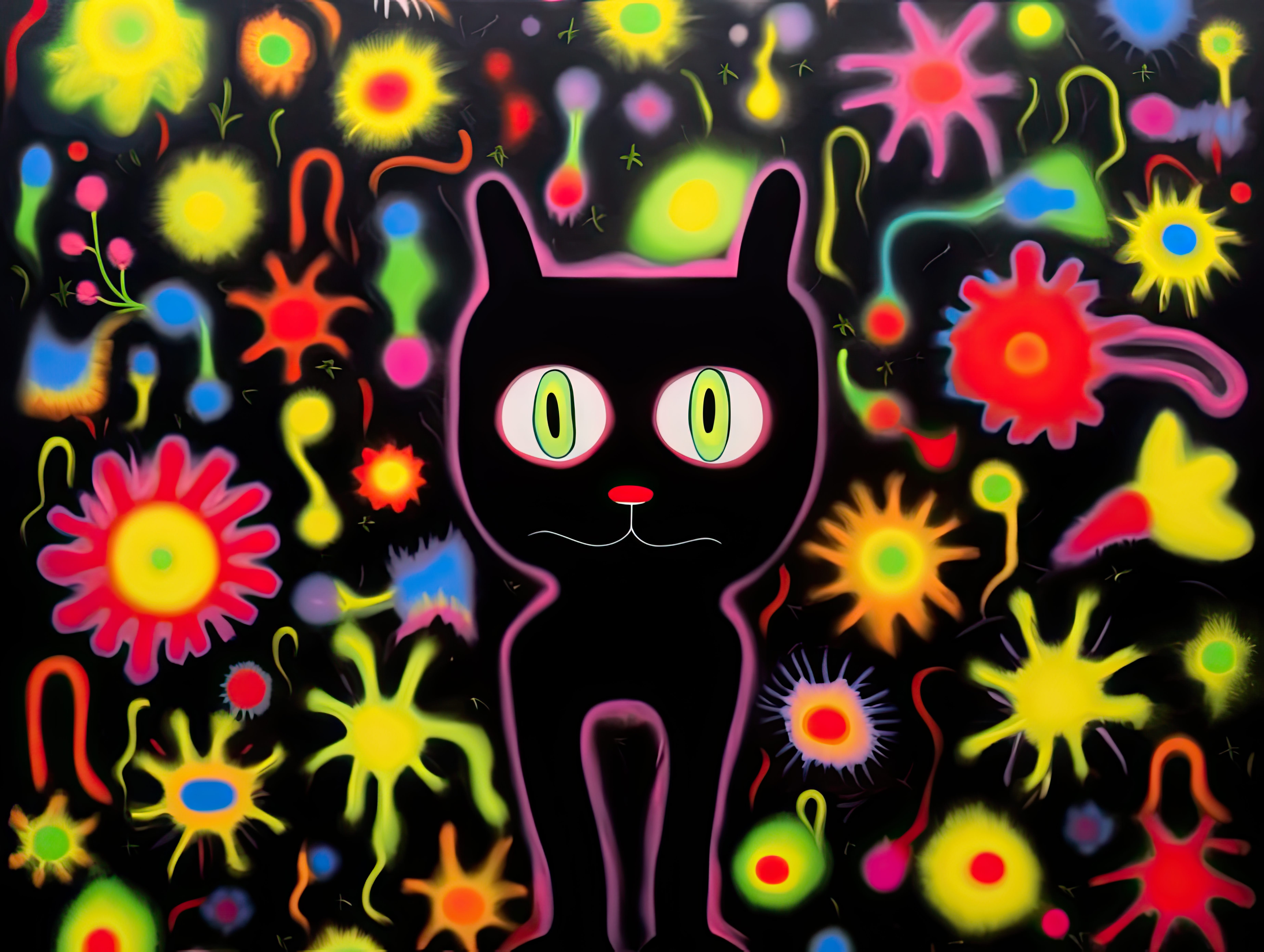 Black Cat In A Field Of Flowers