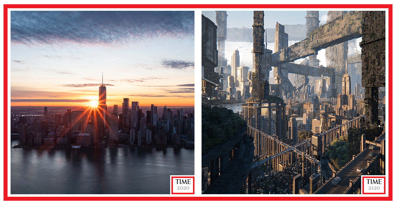 As the World Turns, 2020 by Isaac "Drift" Wright & Highgardens of NYC, 2120 by Idil Dursun