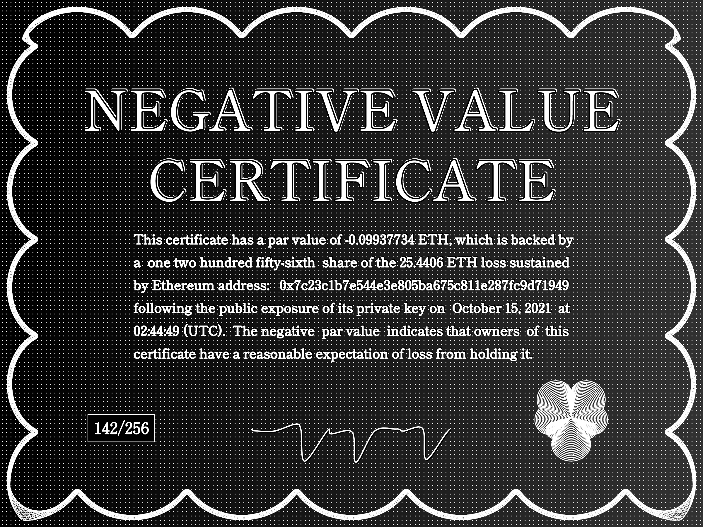 Negative Value Certificate #142 of 256