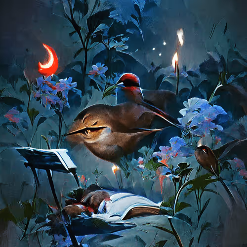Nightingale serenade,
A floral soundscape lost in darkness...
Summer never sleeps anyways. Only a lifetime of being asleep.
