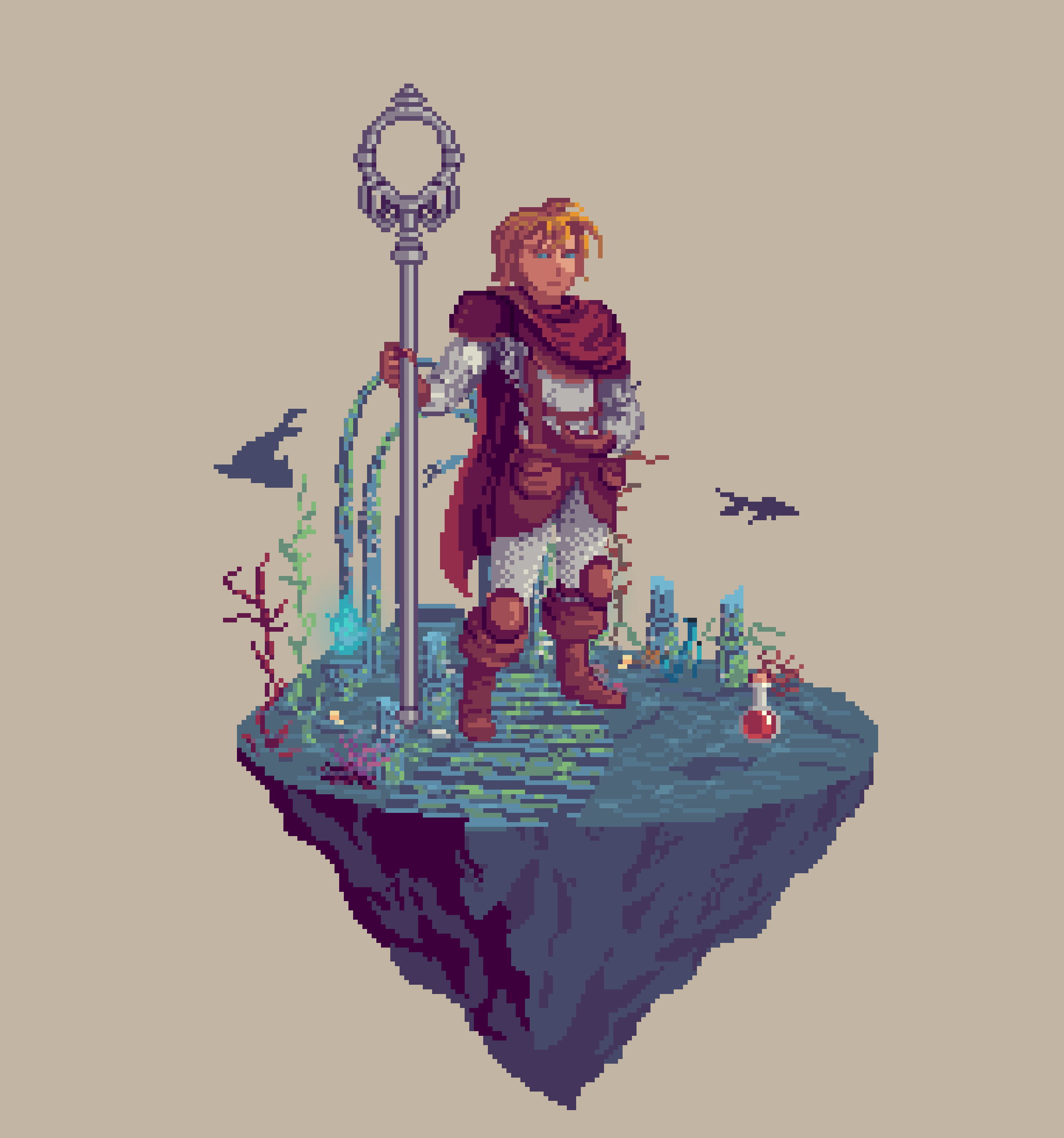 Wayfarer Human Longstaff Monk from The Temple + Potion