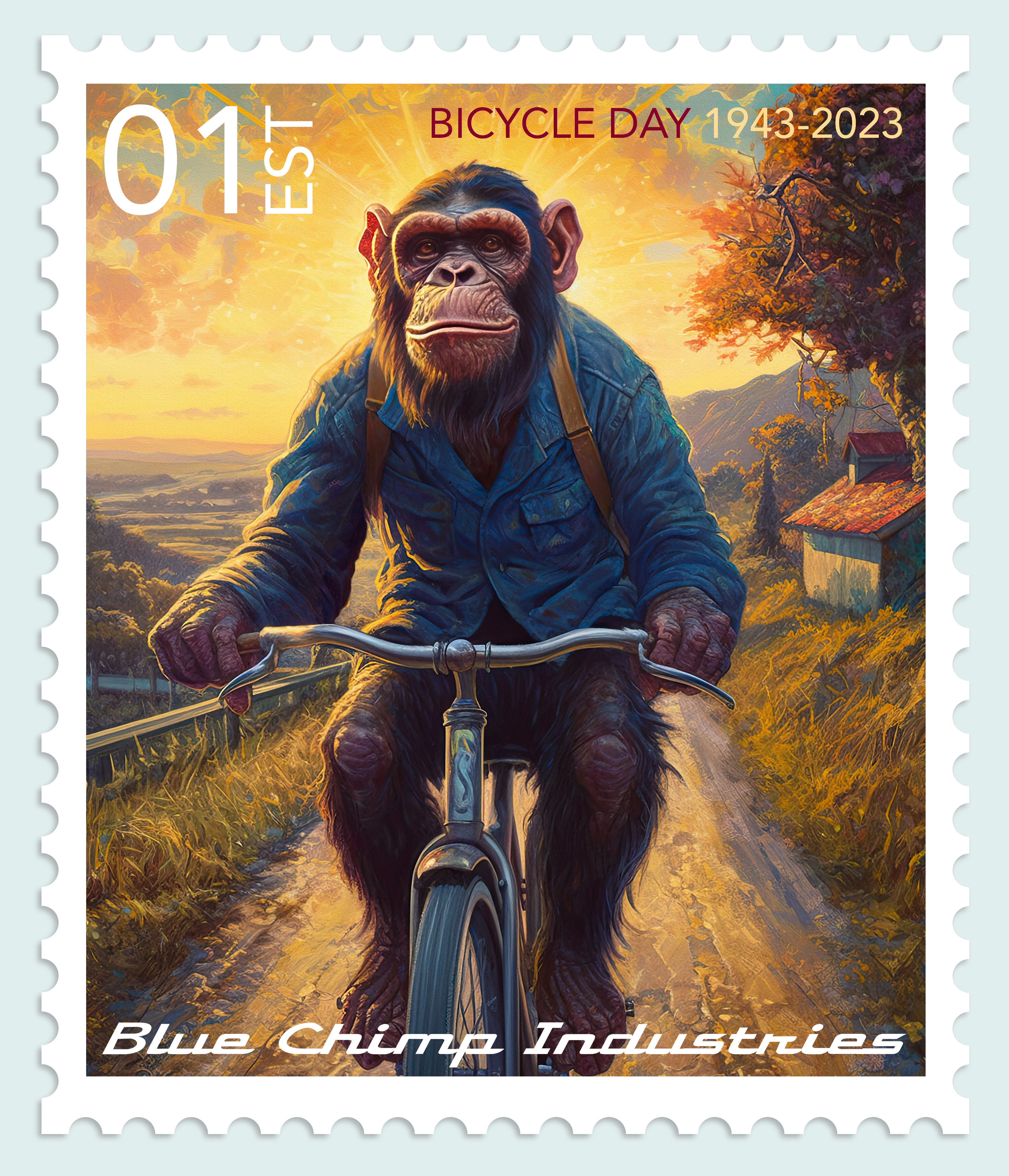 Blue Chimp Commemorative Bicycle Day Stamp #56/192