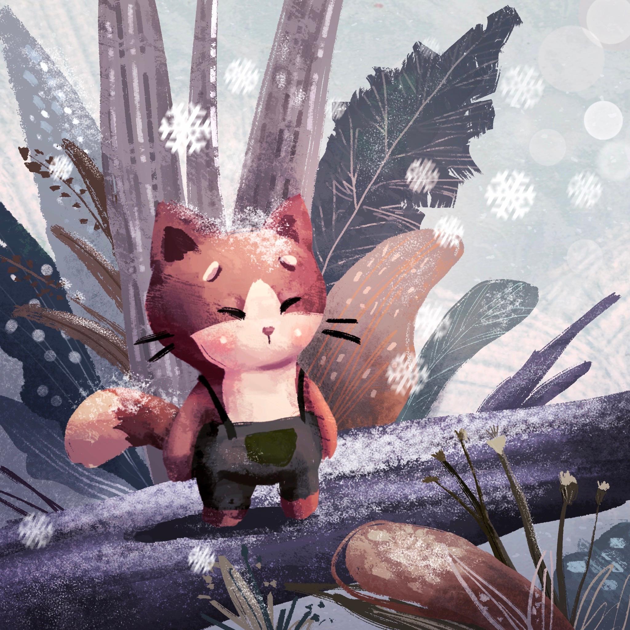 Lonely kitty enjoy the snow