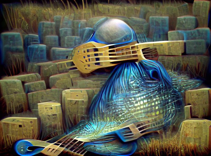 blue bass guitar in the style of zlidlas beksinski