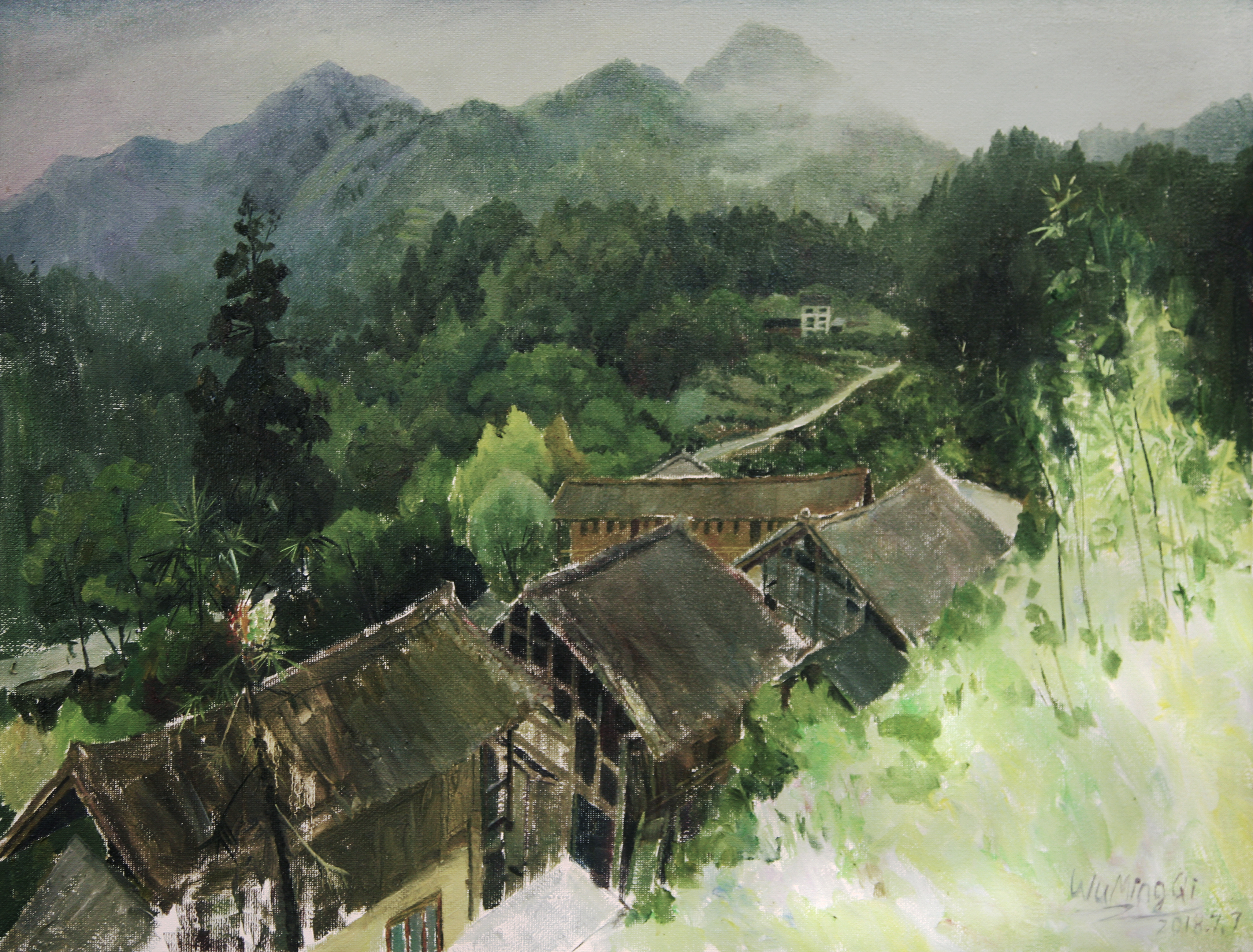 At the village of Wawu Mountain, homes nestle in clouds