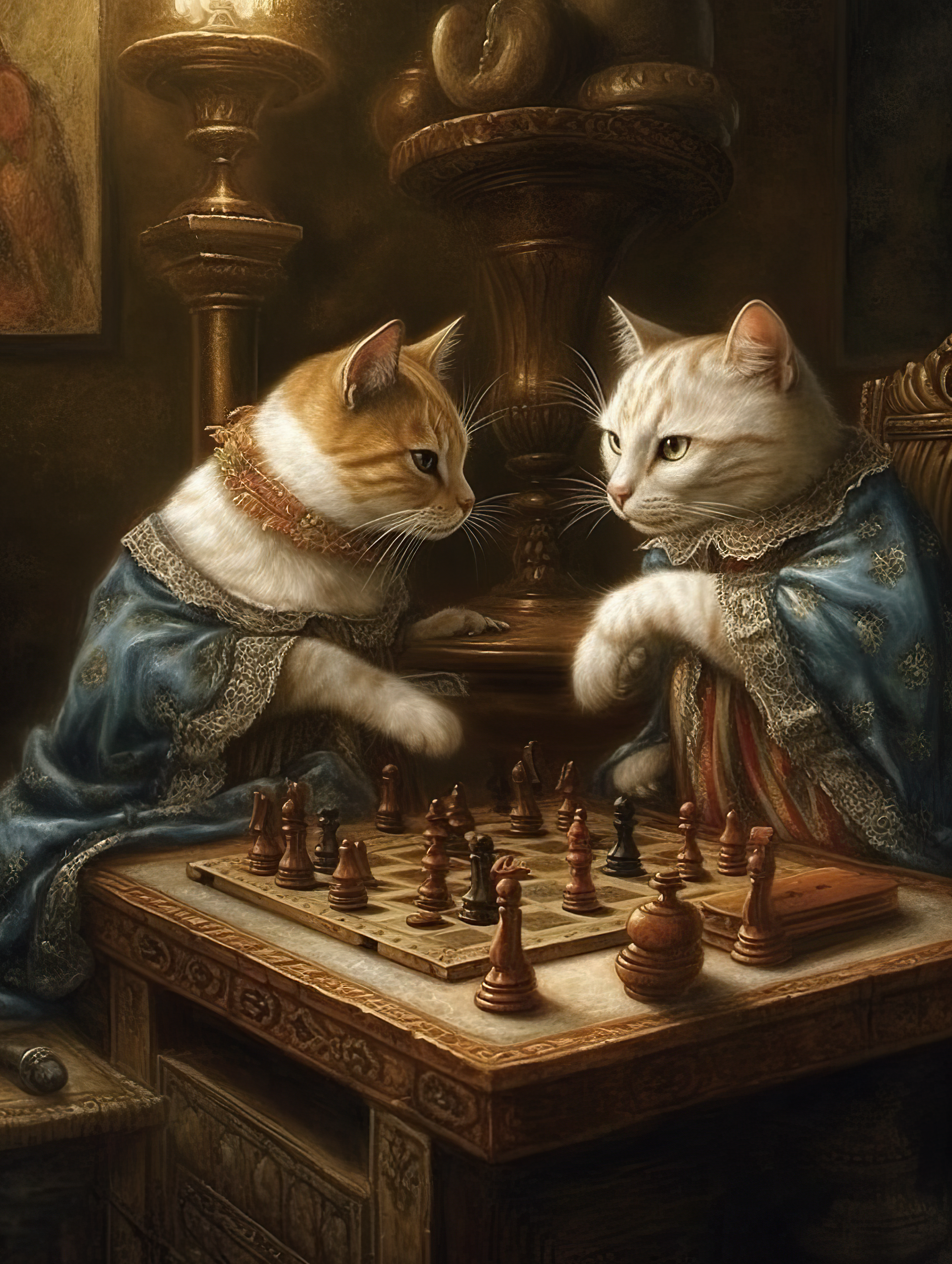 Cats Playing Checkers