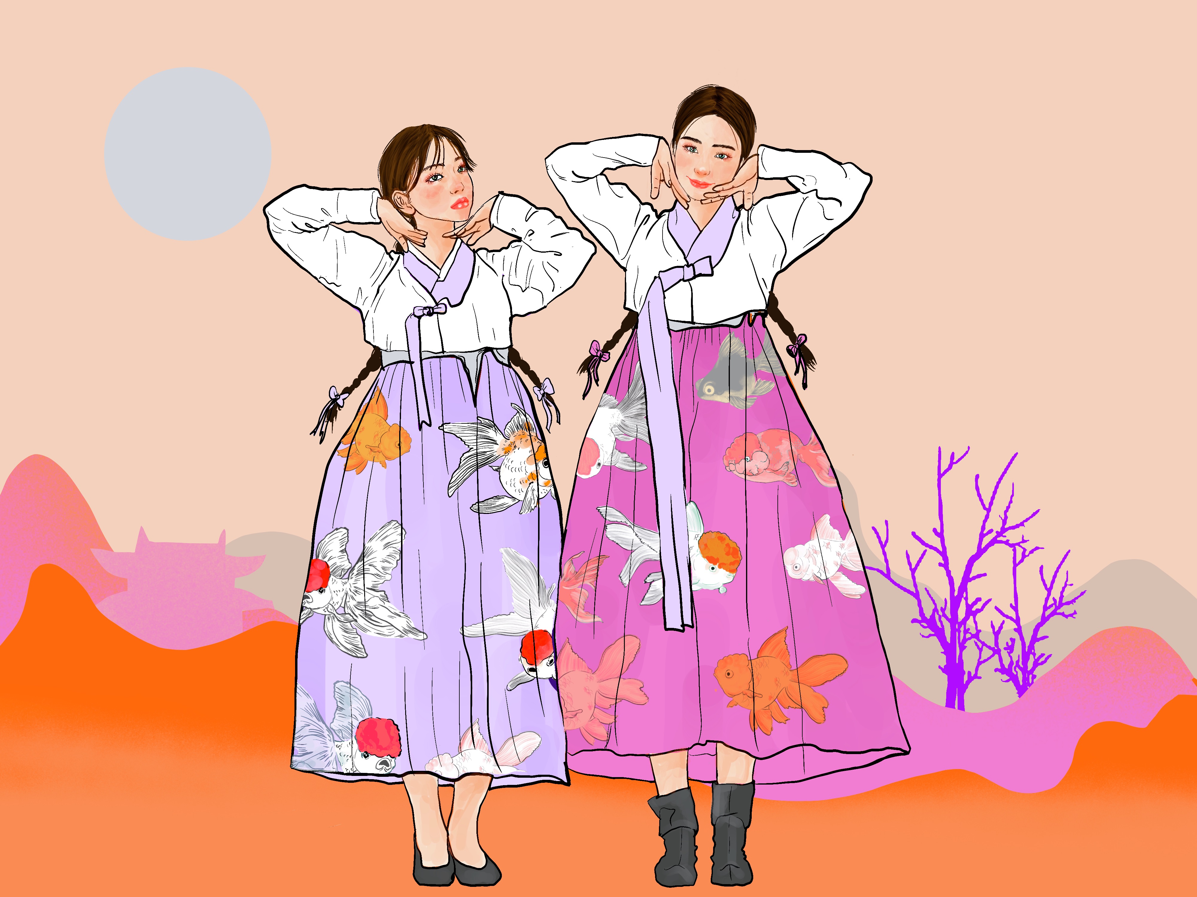 Korea girl with Hanbok goldfish