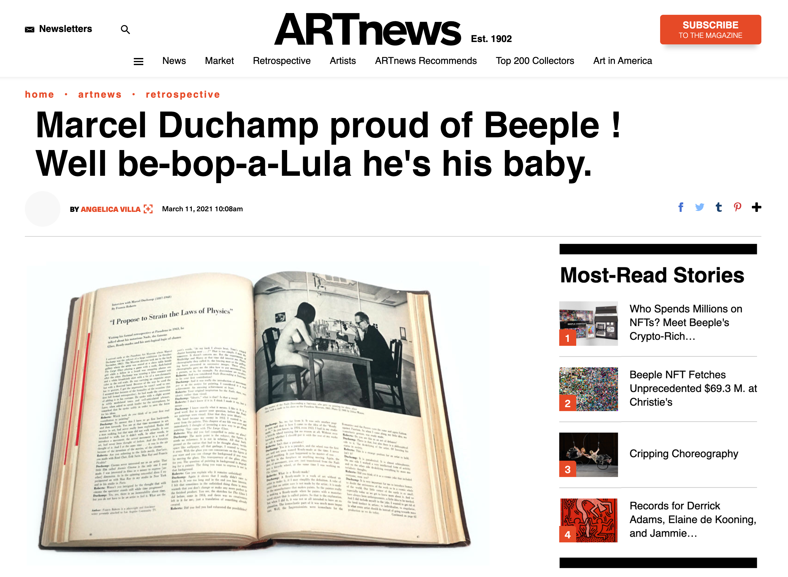Marcel Duchamp proud of Beeple !Well be-bop-a-Lula he's his baby.