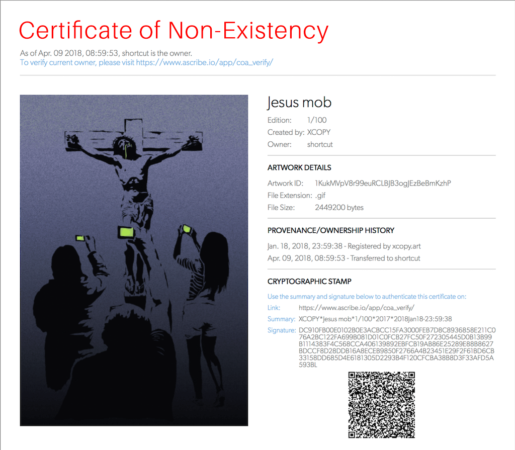 Certificate of Non-Existency